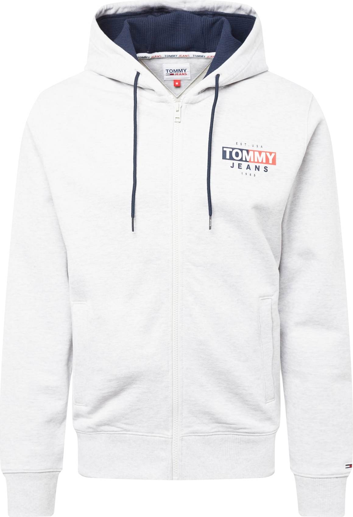 Tommy Jeans Mikina s kapucí světle šedá / námořnická modř / červená / bílá