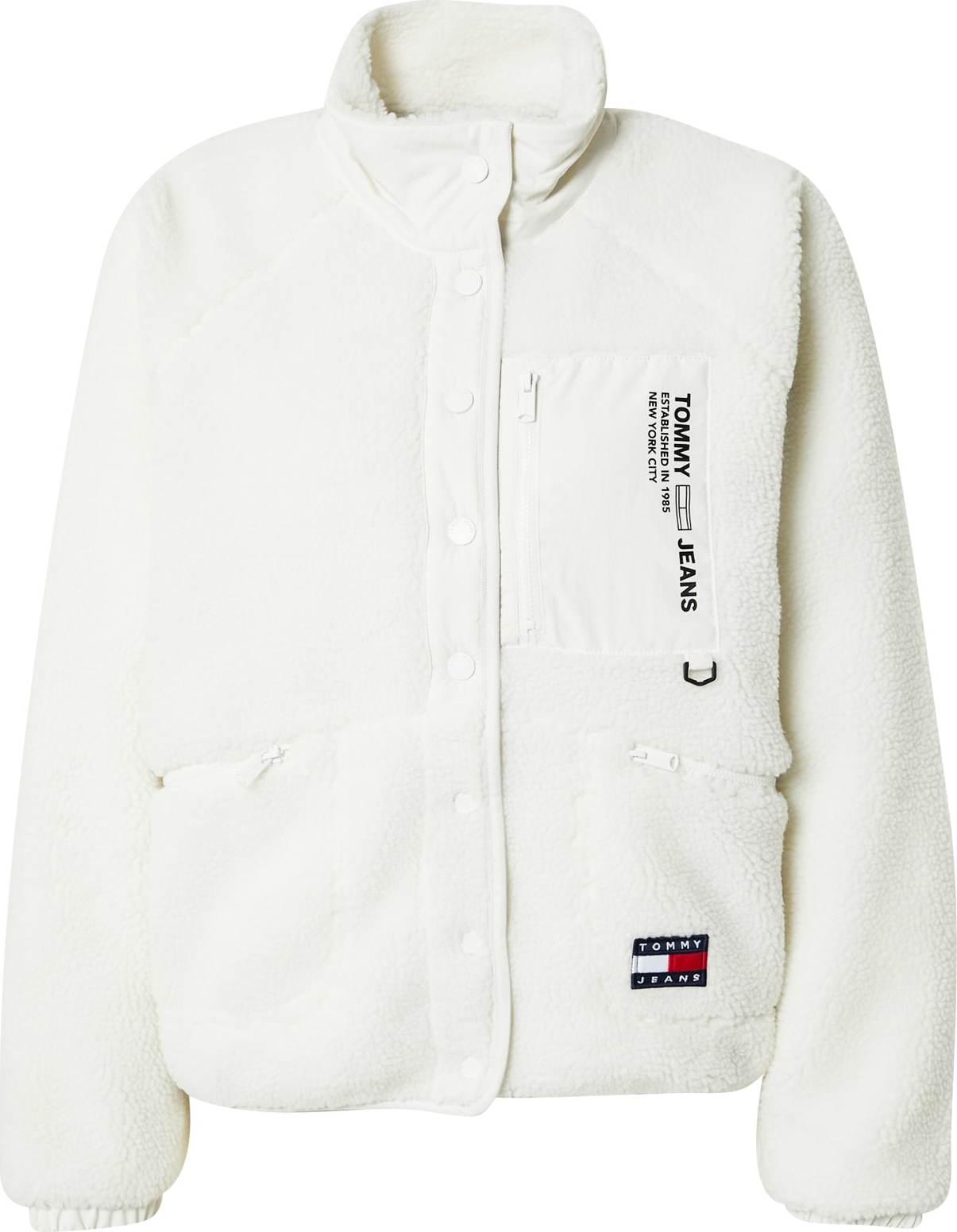 Tommy Jeans Přechodná bunda bílá / černá / ohnivá červená