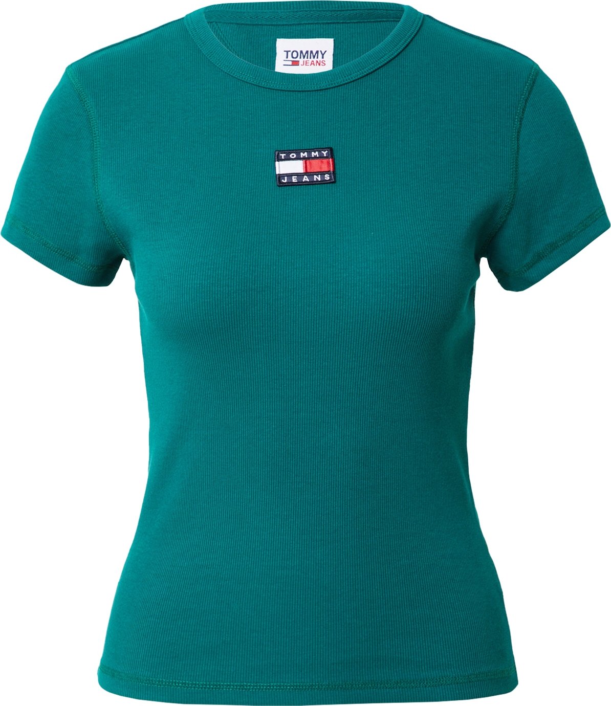 Tommy Jeans Tričko 'TJW BABY RIB CENTER BADGE' smaragdová