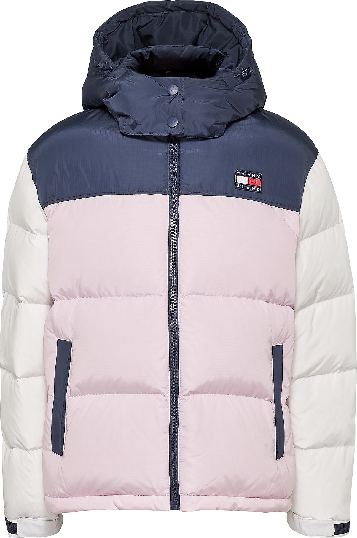 Tommy Jeans Zimní bunda 'Alaska' růžová / námořnická modř / bílá / červená