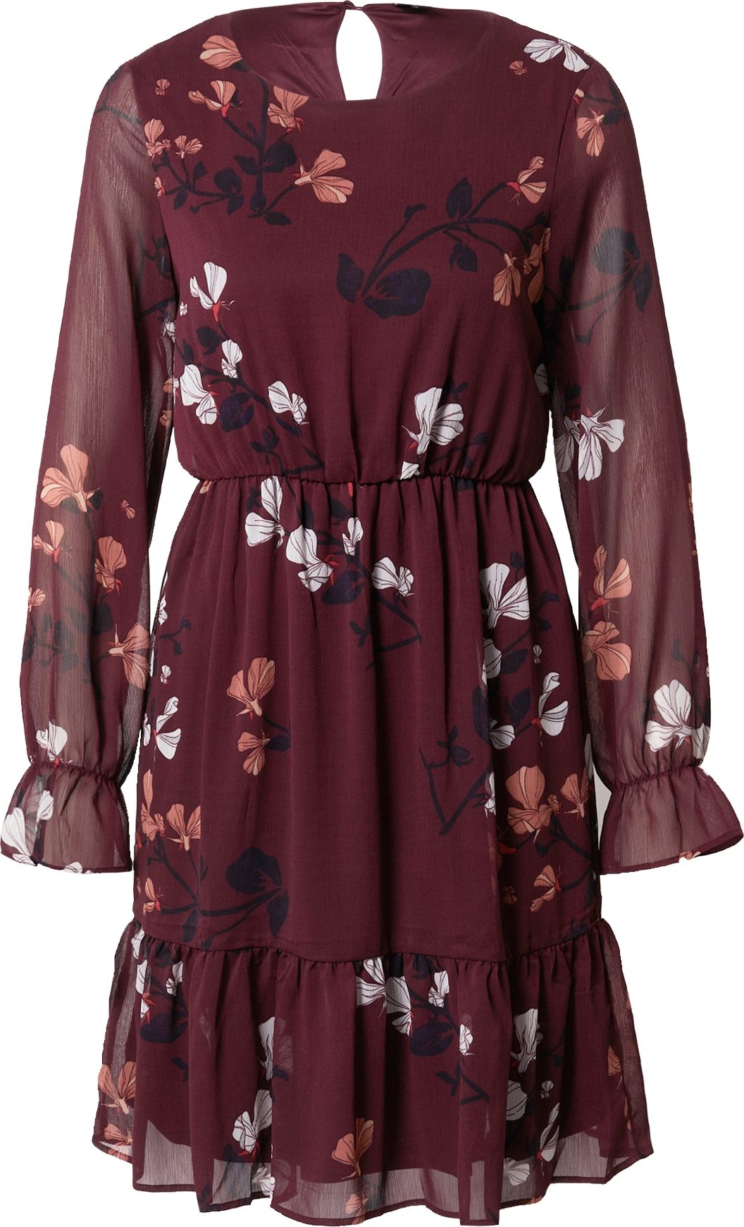 VERO MODA Šaty 'Smilla' burgundská červeň / bílá / karamelová