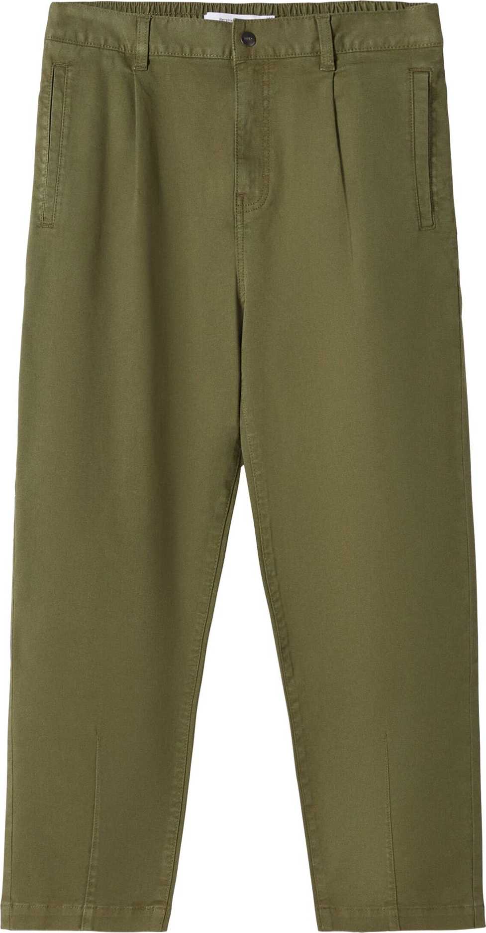 Bershka Kalhoty se sklady v pase khaki