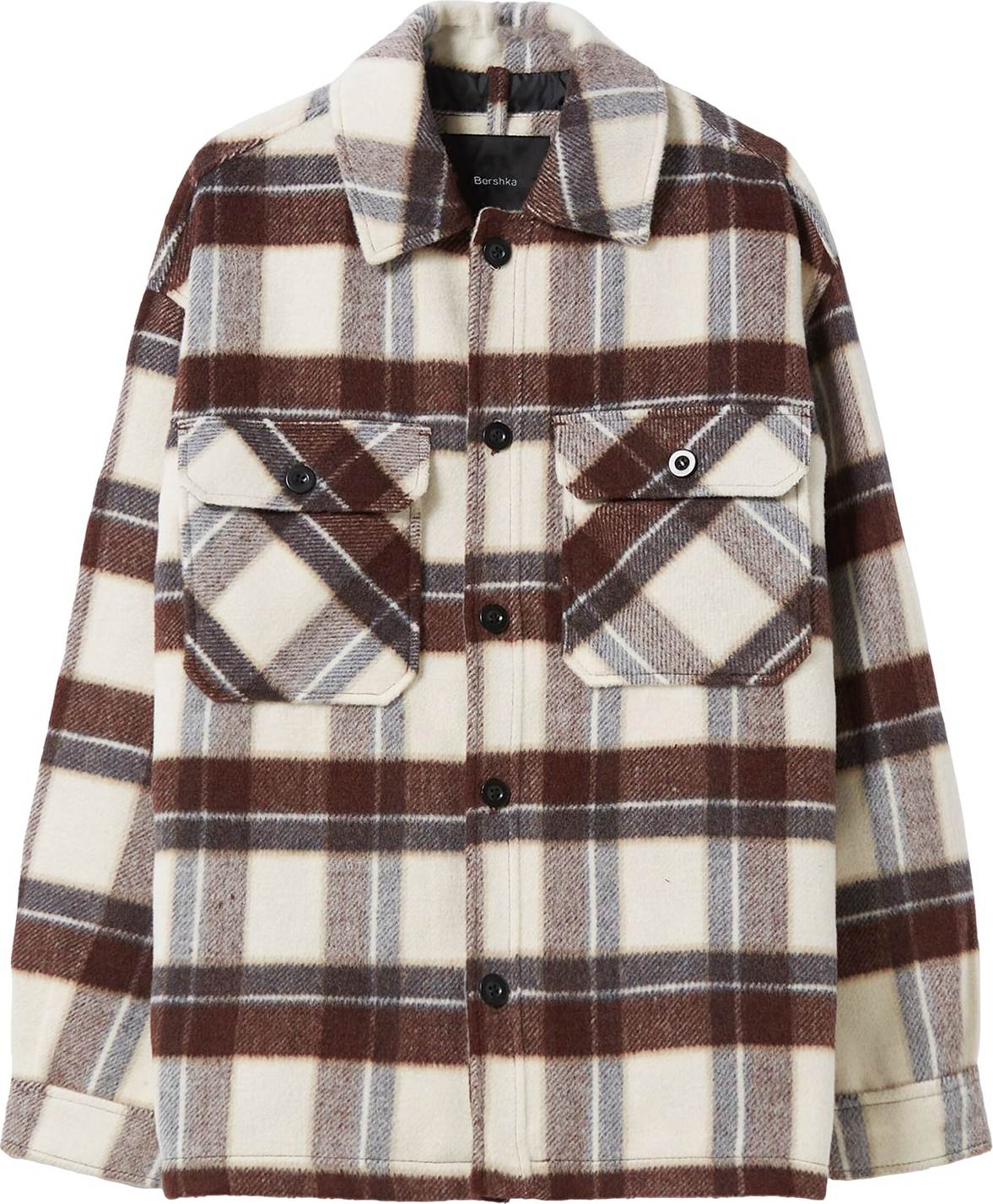 Bershka Přechodná bunda tmavě hnědá / bordó / bílá