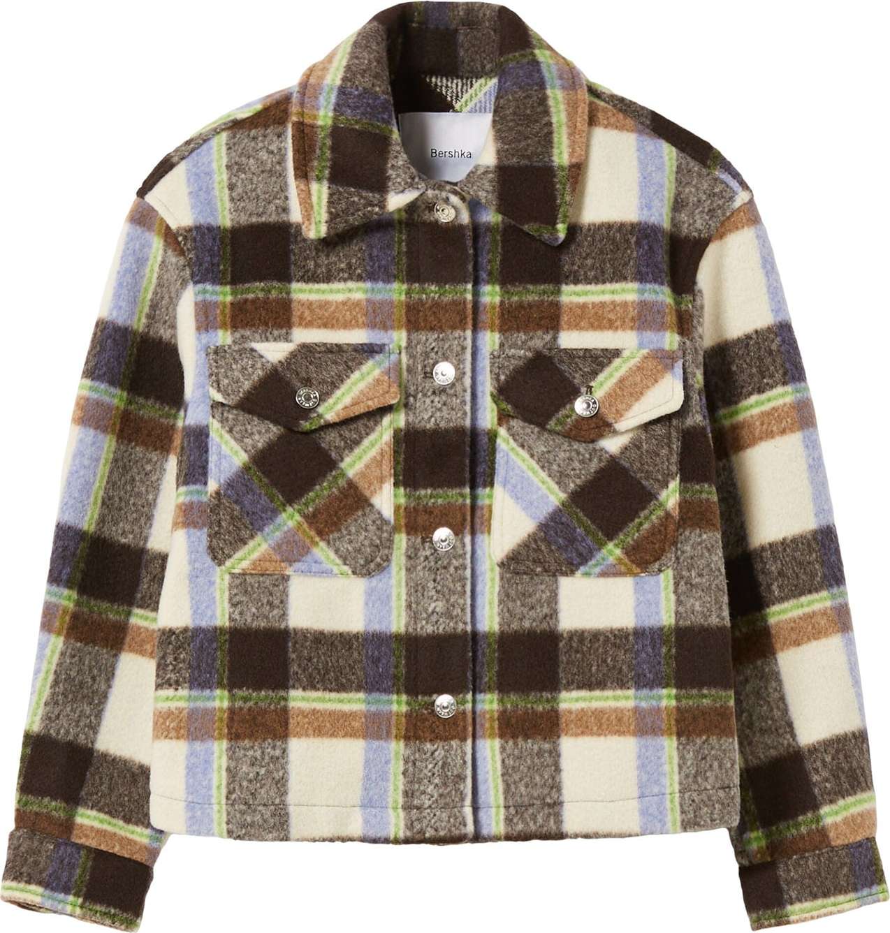 Bershka Přechodná bunda režná / světlemodrá / hnědá / mokka