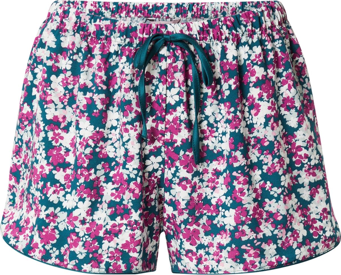 Hunkemöller Pyžamové kalhoty 'Flowerfield' petrolejová / pink / růžová / bílá
