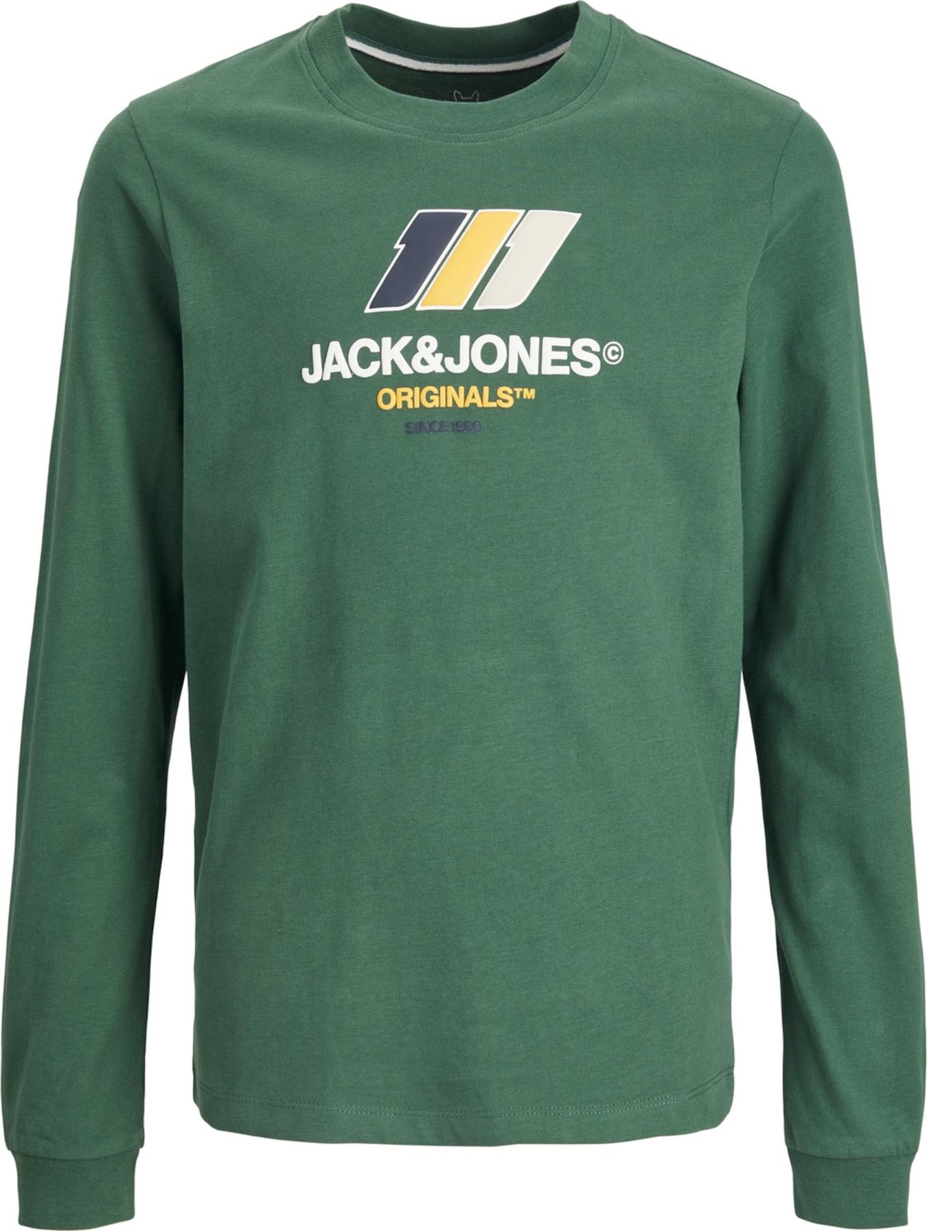 Jack & Jones Junior Tričko 'Slope' žlutá / tmavě zelená / černá / bílá