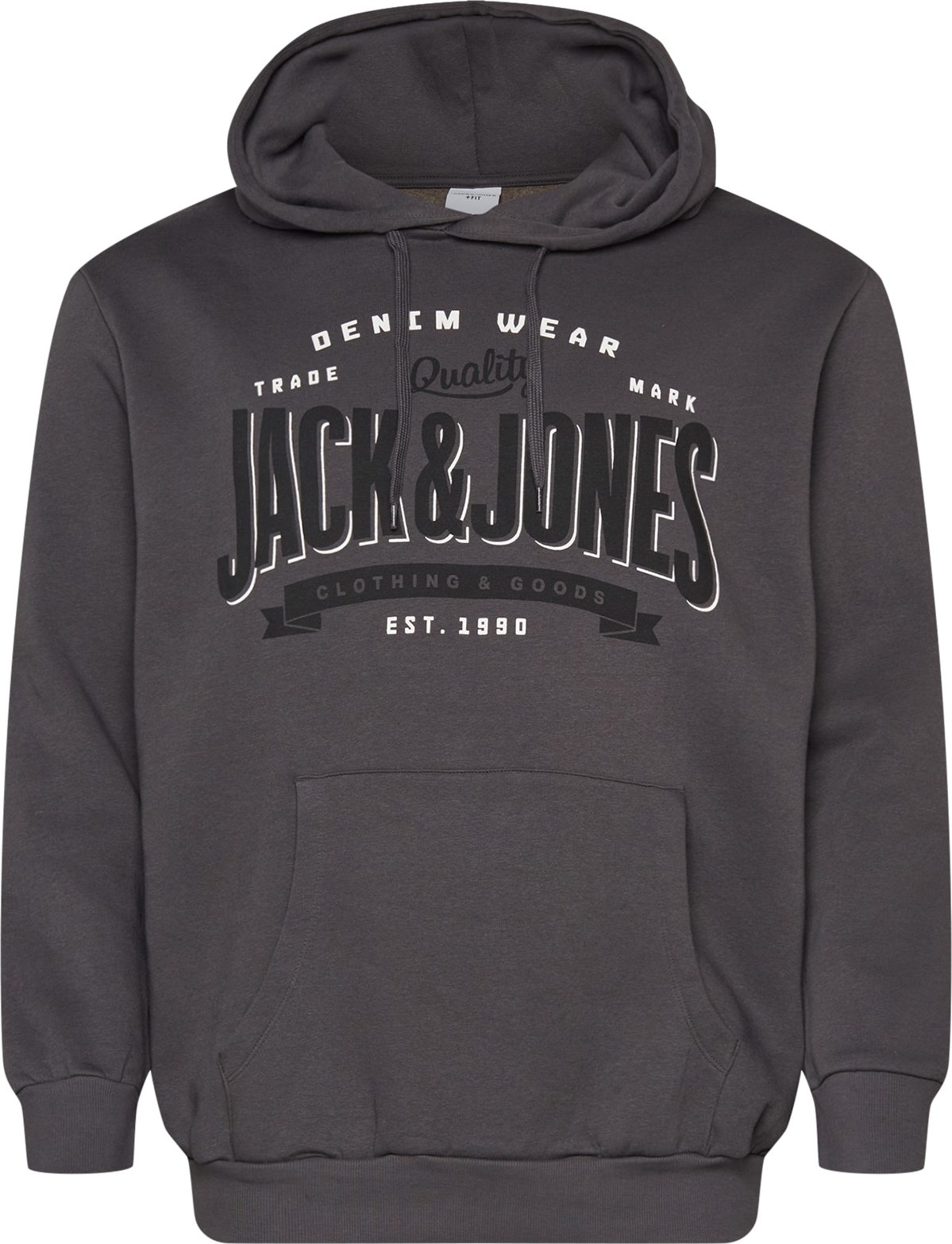 Jack & Jones Plus Mikina tmavě šedá / černá / bílá