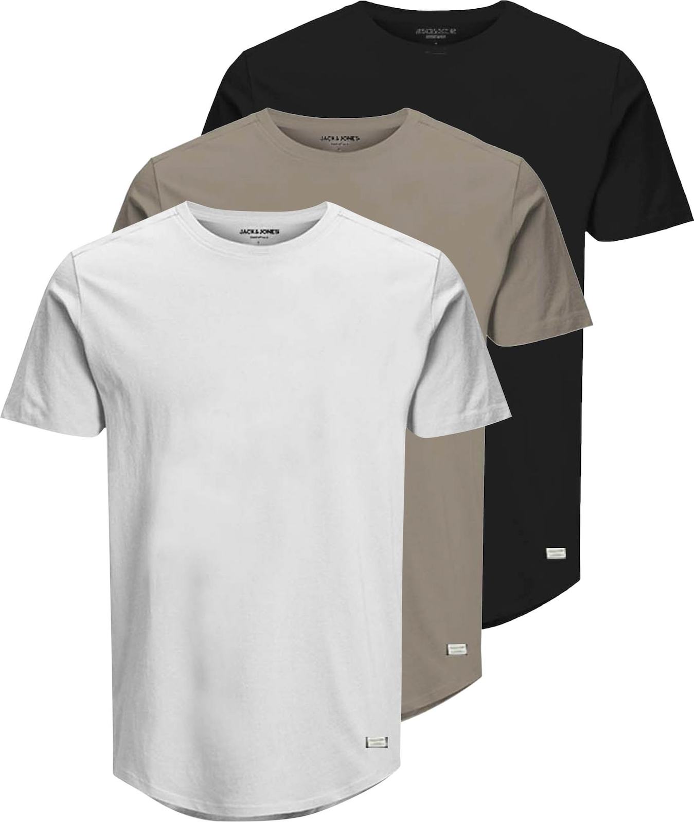 JACK & JONES Tričko 'Noa' khaki / černá / bílá