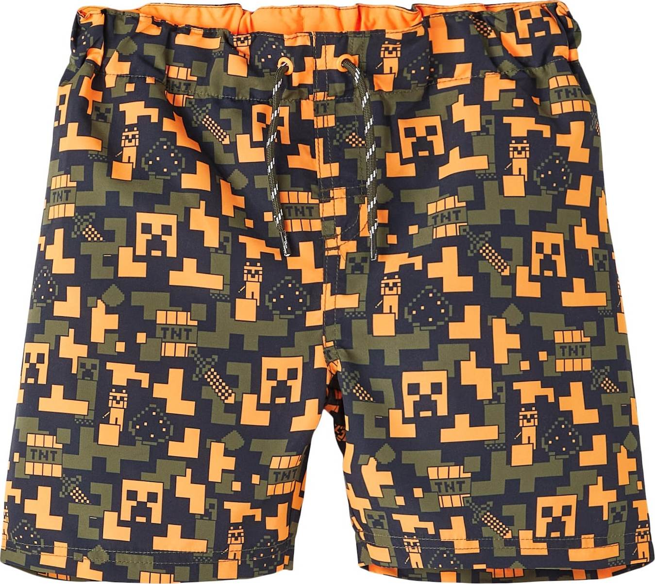 NAME IT Plavecké šortky 'Minecraft Mitsu' khaki / oranžová