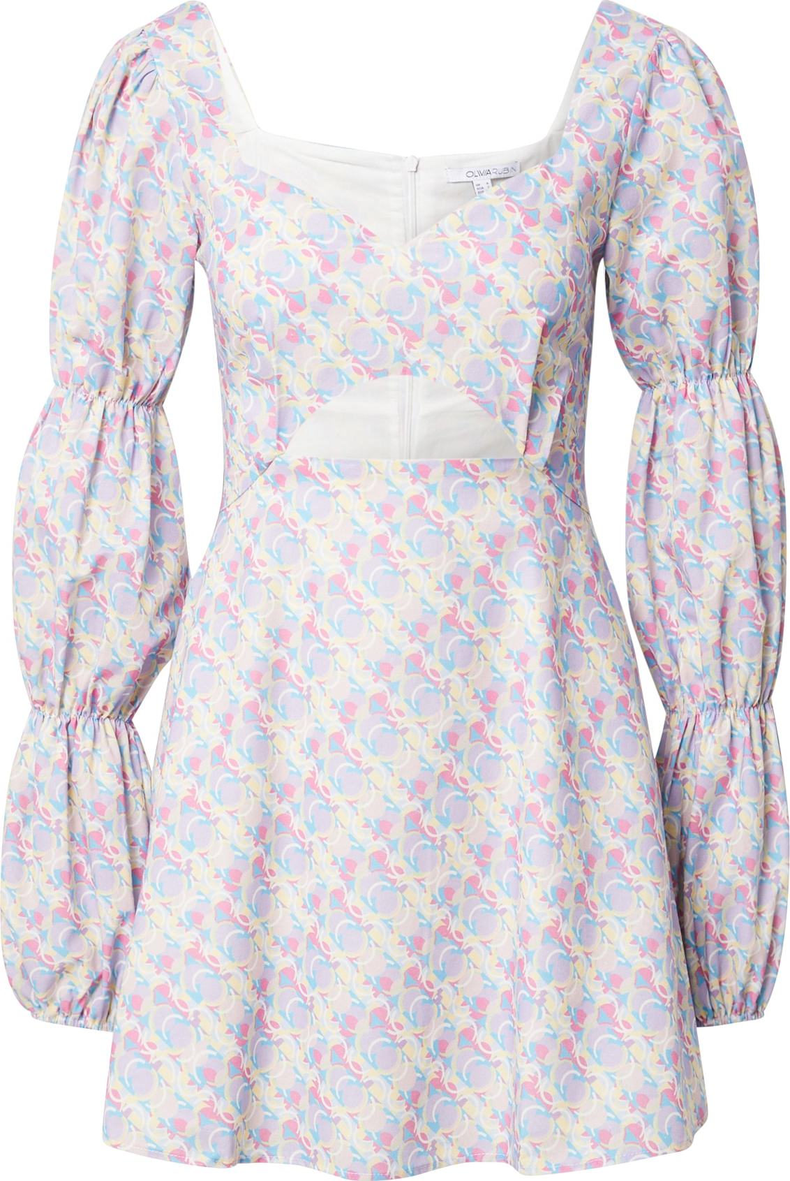 Olivia Rubin Letní šaty 'ELOISE' světlemodrá / světle žlutá / pastelová fialová / pink