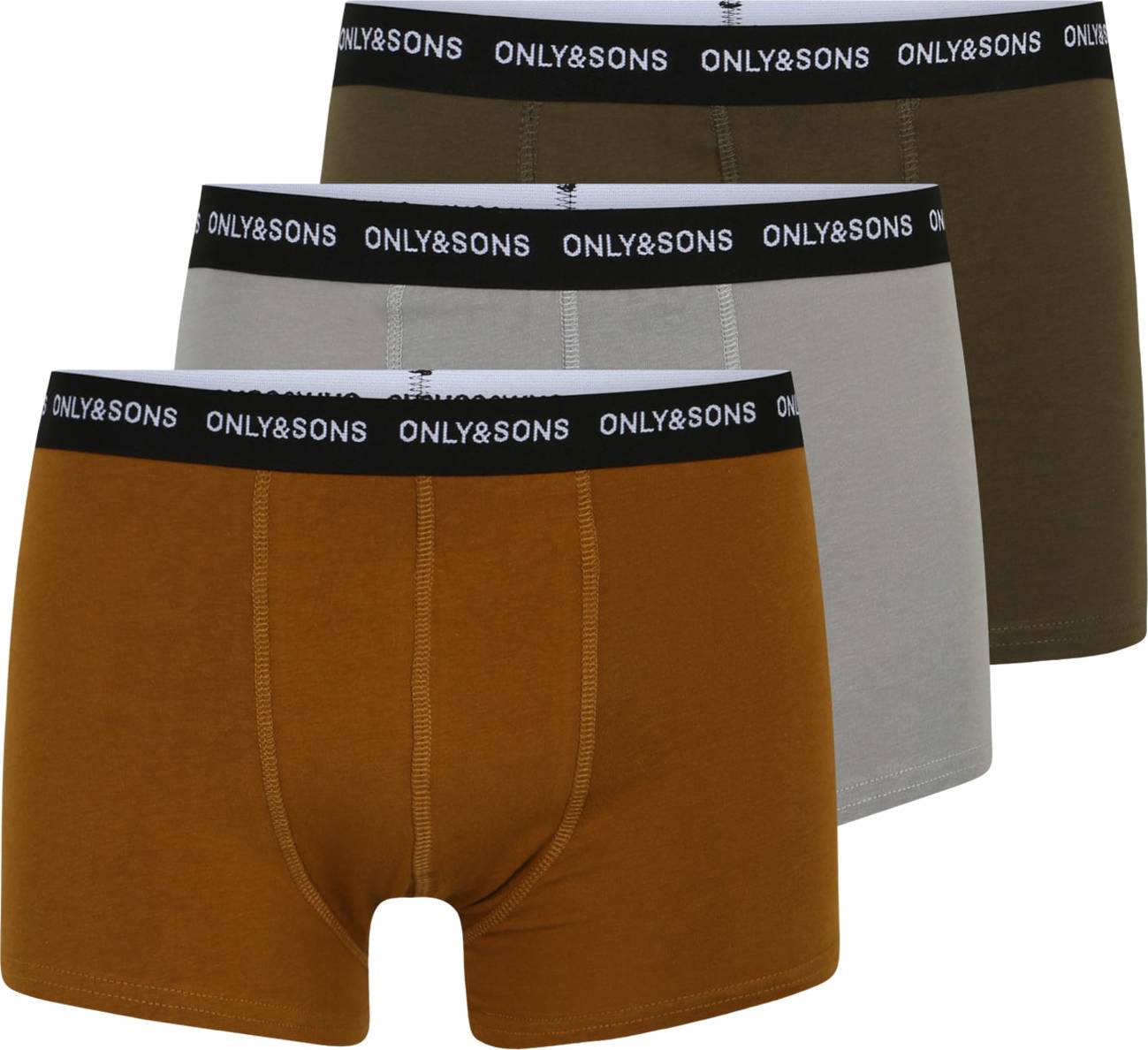 Only & Sons Boxerky 'KASPER' okrová / světle šedá / tmavě zelená / černá