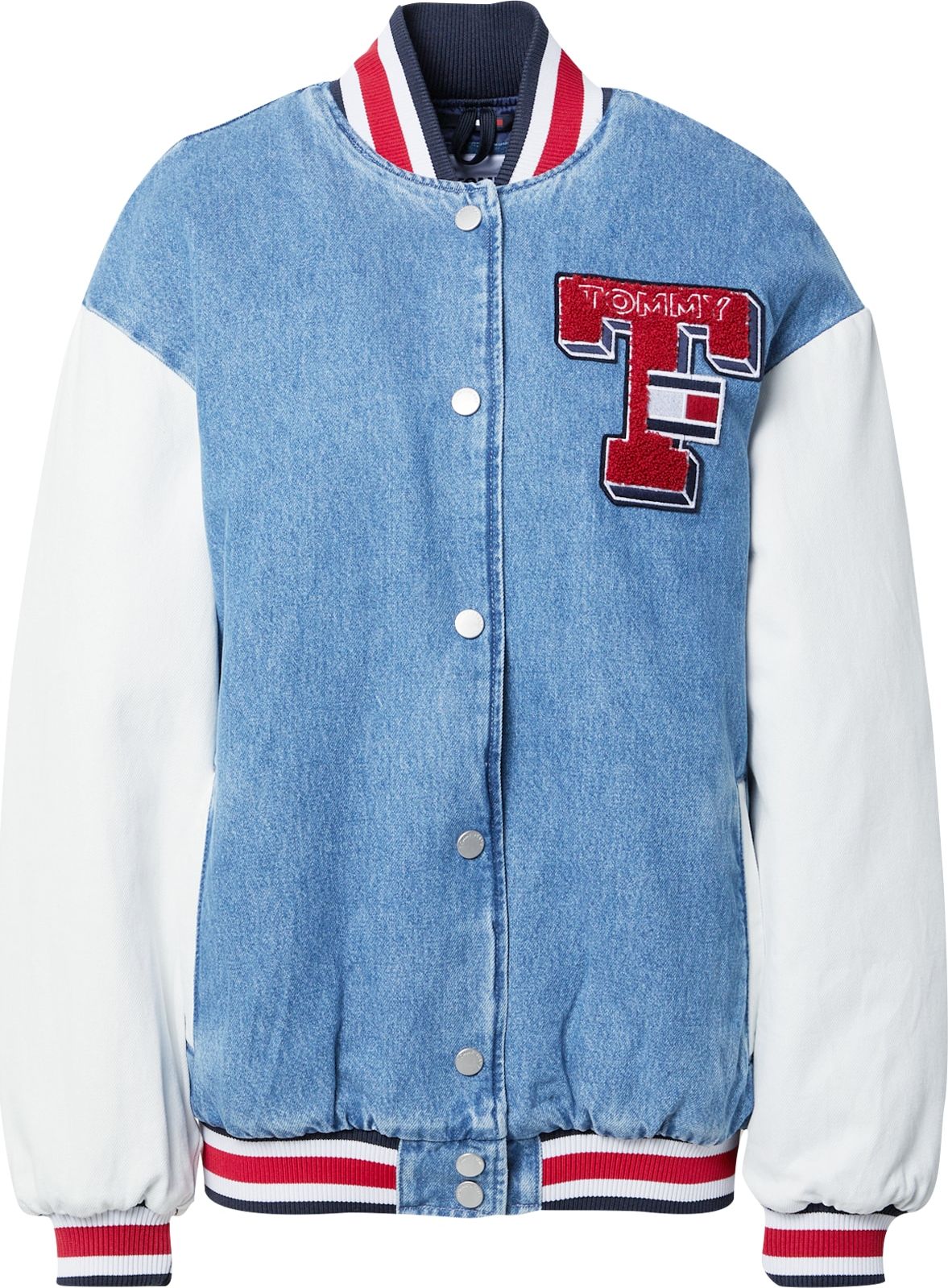 Tommy Jeans Přechodná bunda námořnická modř / modrá džínovina / ohnivá červená / bílá