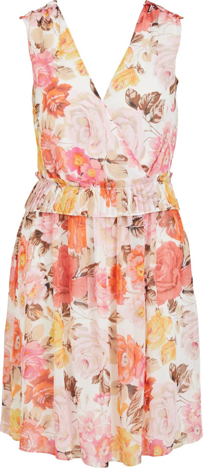 VILA Koktejlové šaty 'Hibiscus' světle béžová / tmavě hnědá / karmínově červené / pastelově červená / přírodní bílá