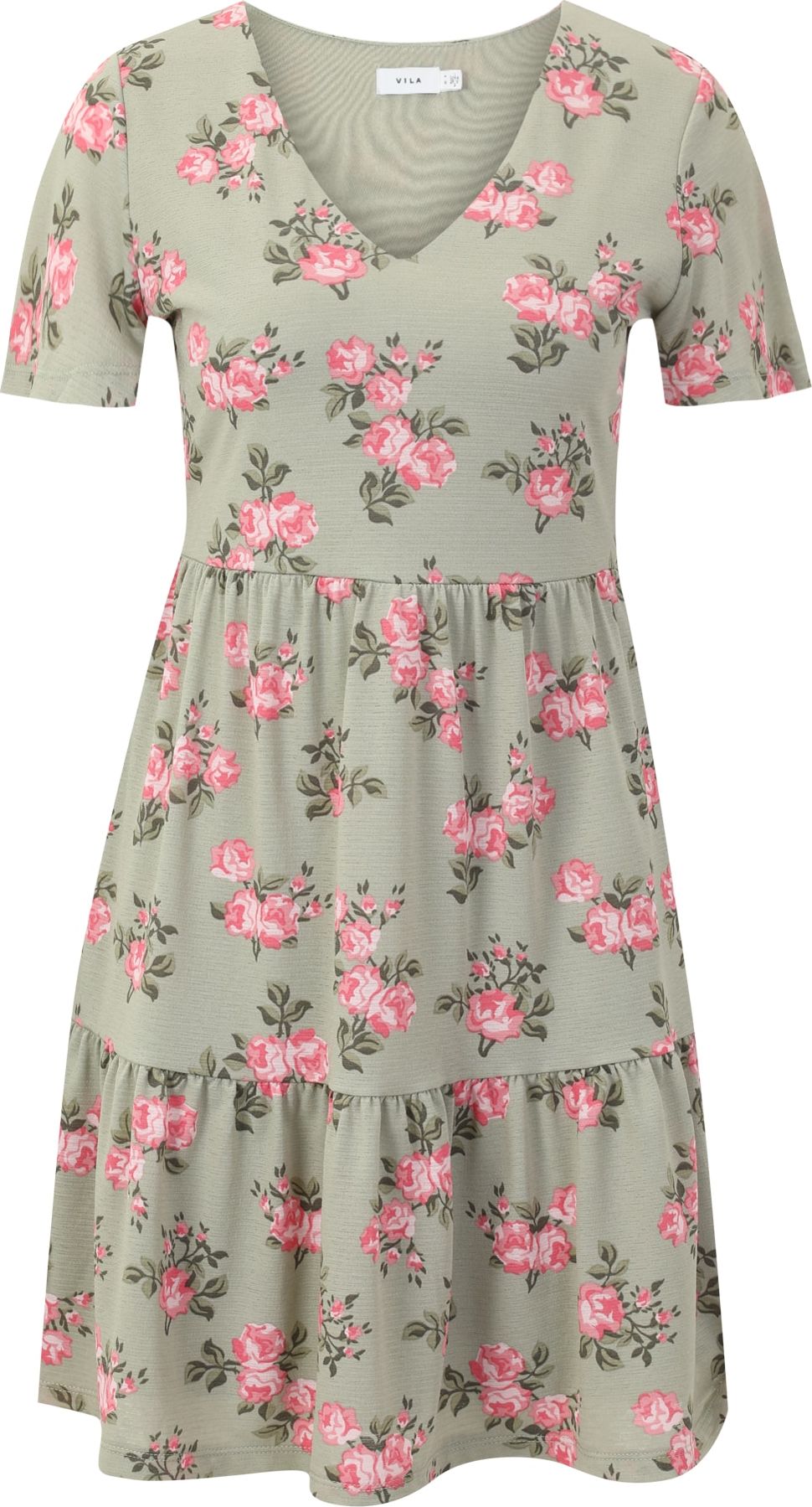 Vila Petite Šaty 'NATALIE' khaki / tmavě zelená / pink / bílá