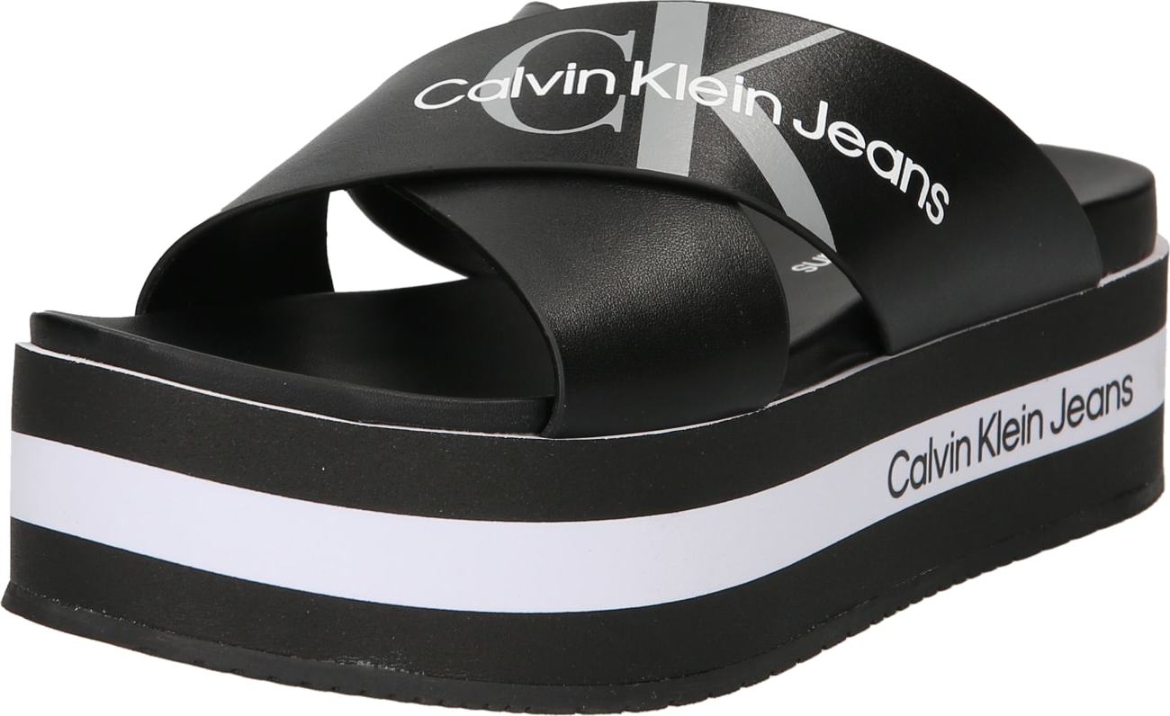 Calvin Klein Jeans Pantofle šedá / černá / bílá
