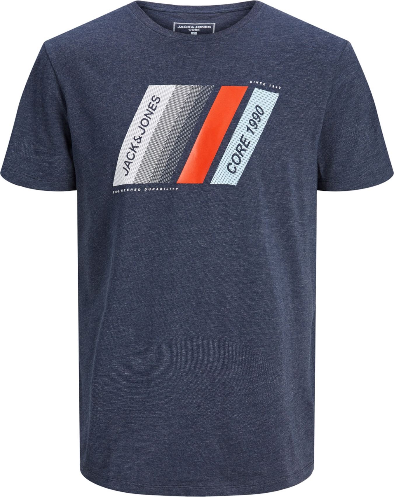 JACK & JONES Tričko 'Connor' marine modrá / pastelová modrá / ohnivá červená / bílá