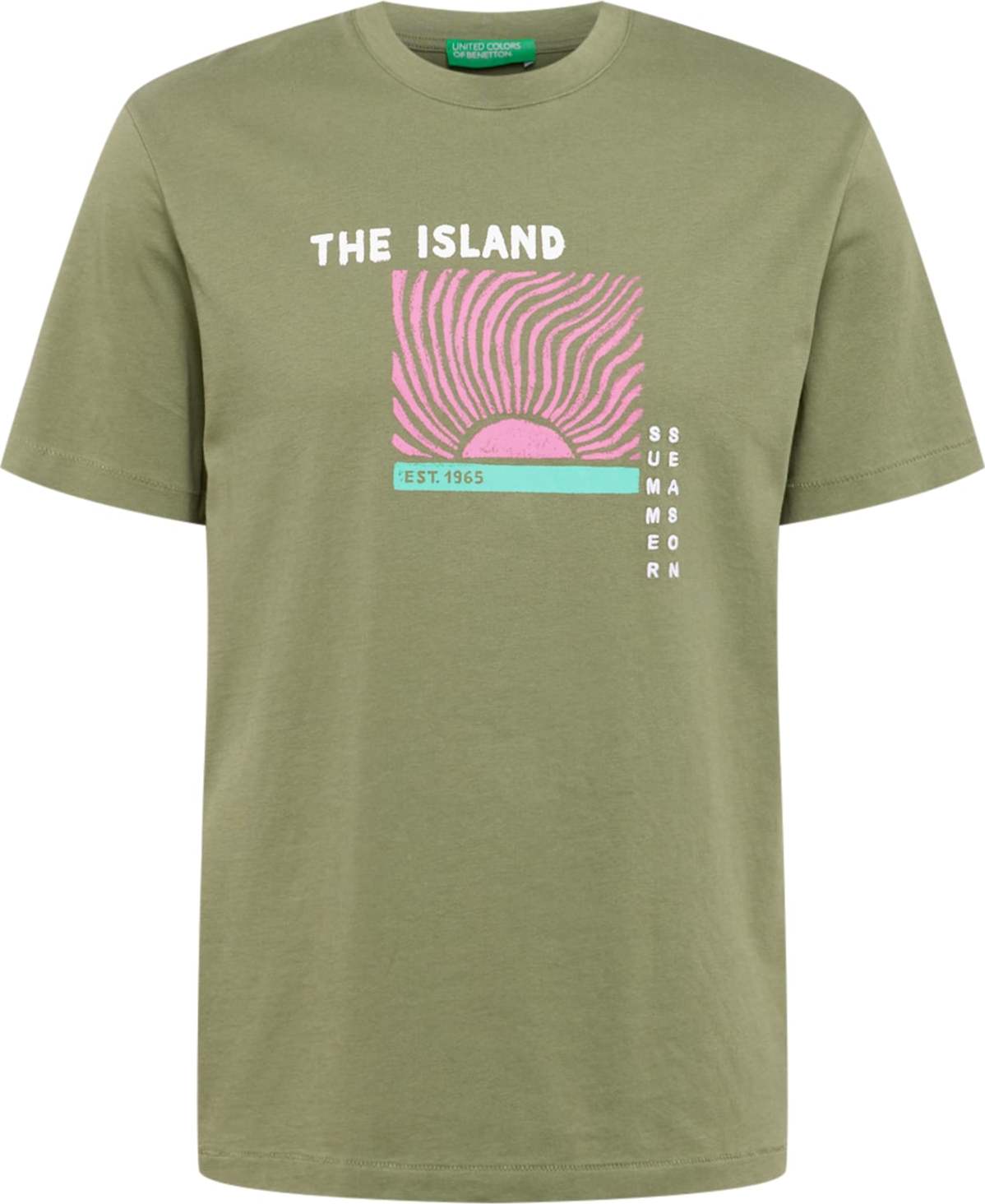 UNITED COLORS OF BENETTON Tričko khaki / pink / bílá