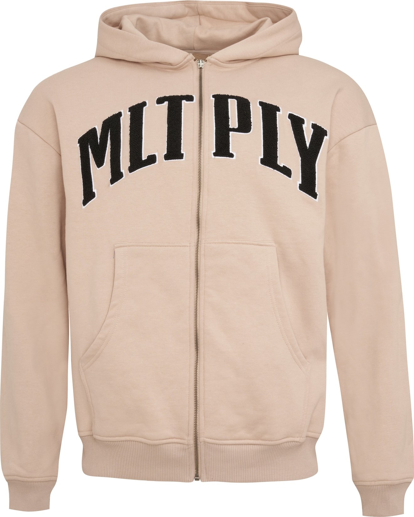 Multiply Apparel Mikina s kapucí 'Embroidery' světle béžová / černá / bílá