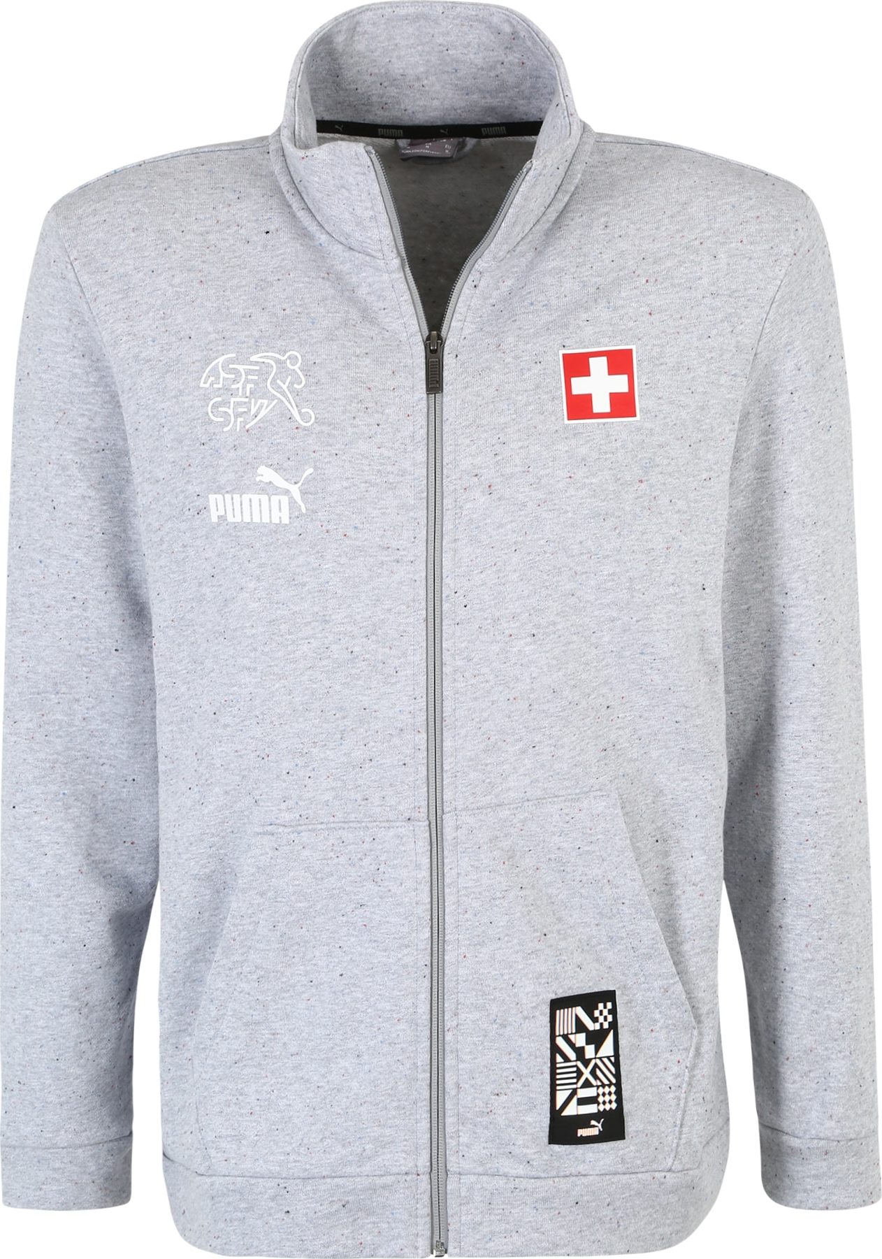 PUMA Mikina s kapucí šedý melír / oranžová / červená / bílá