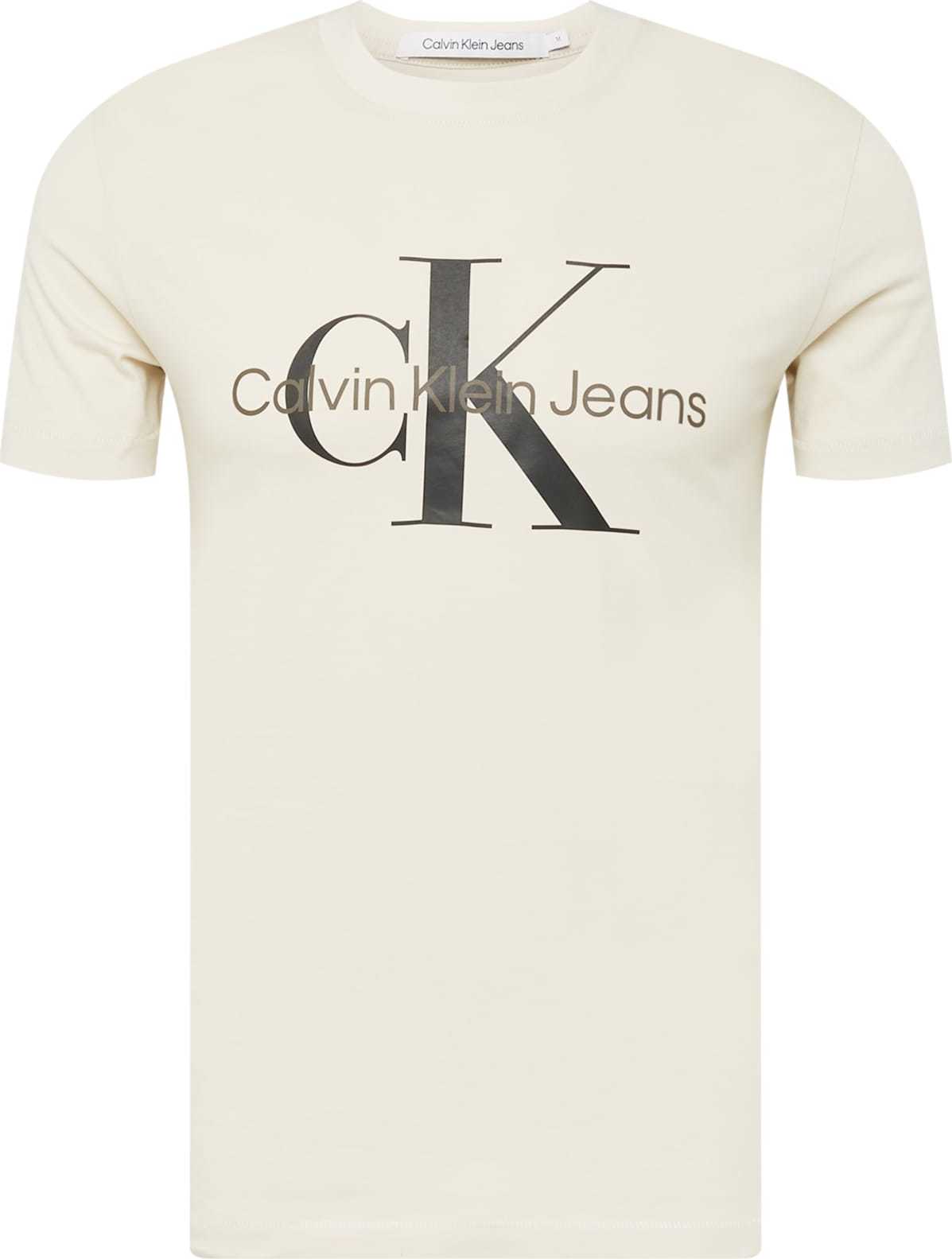 Calvin Klein Jeans Tričko starobéžová / hnědá / černá