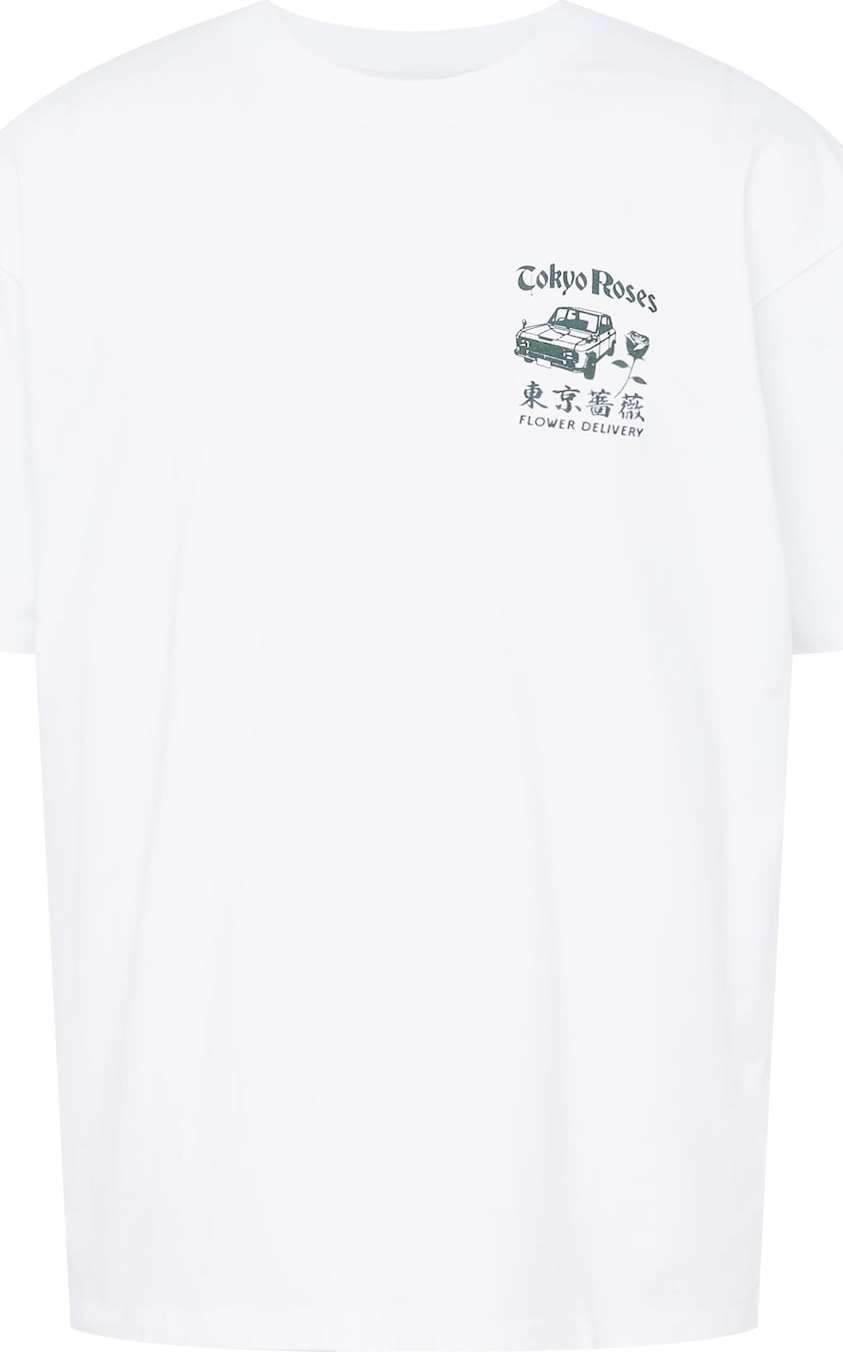 EDWIN Tričko 'Tokyo Roses' tmavě zelená / bílá