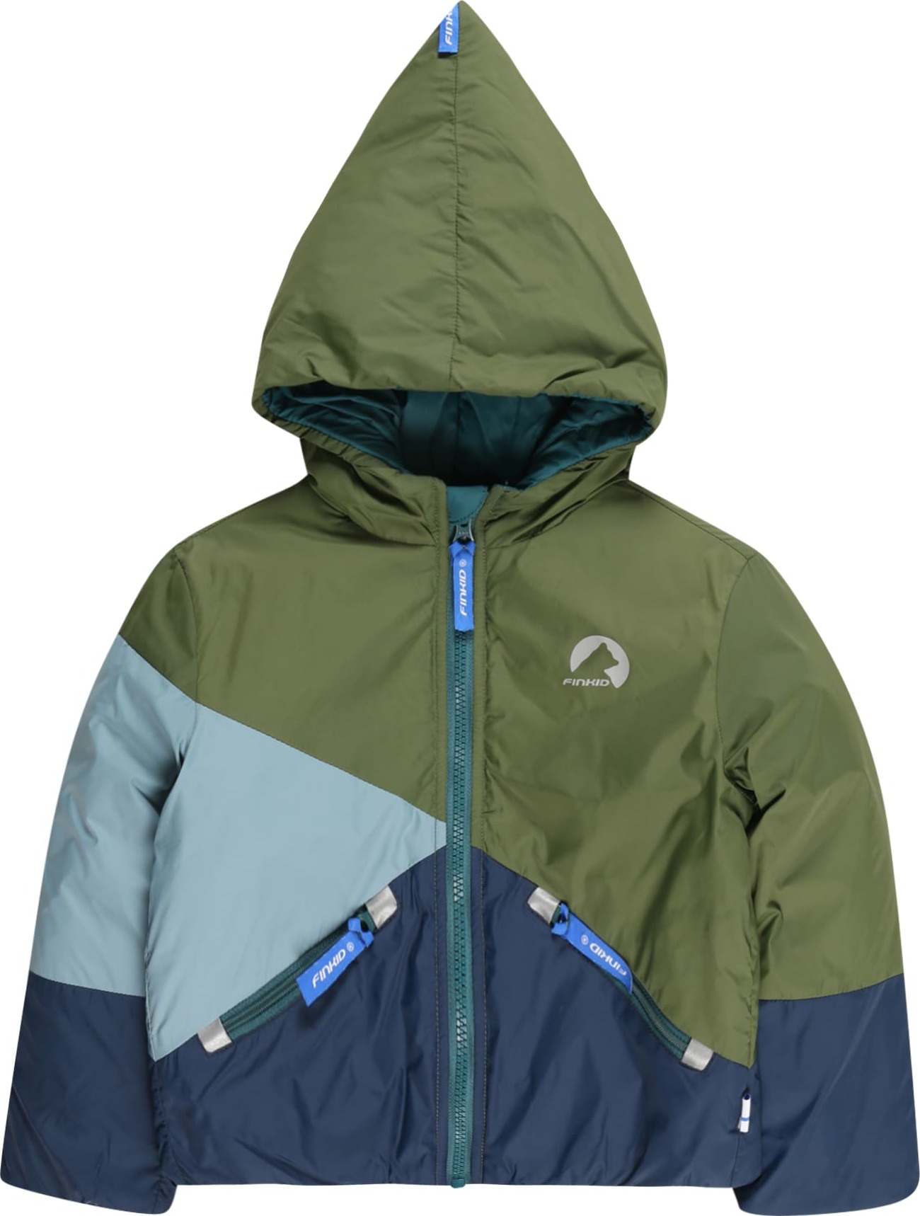FINKID Zimní bunda 'SIRKUS' světlemodrá / tmavě modrá / zelená