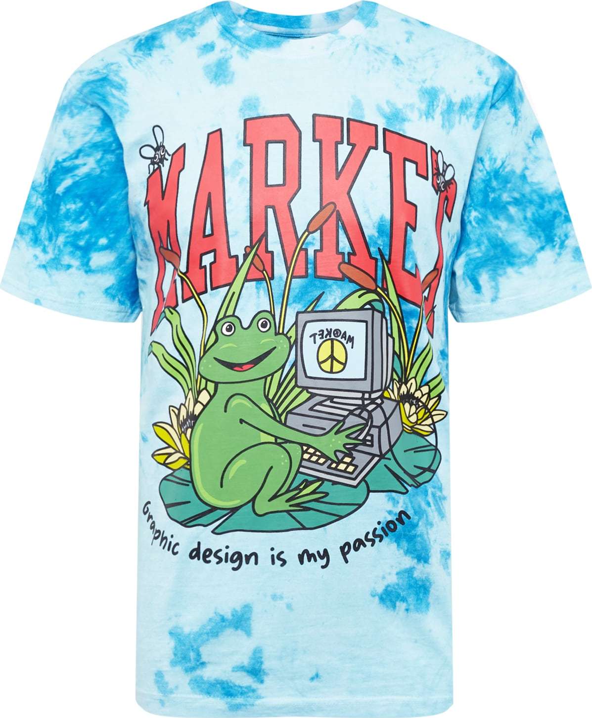 MARKET Tričko 'Passionate Frog' modrá / pastelová modrá / zelená / červená