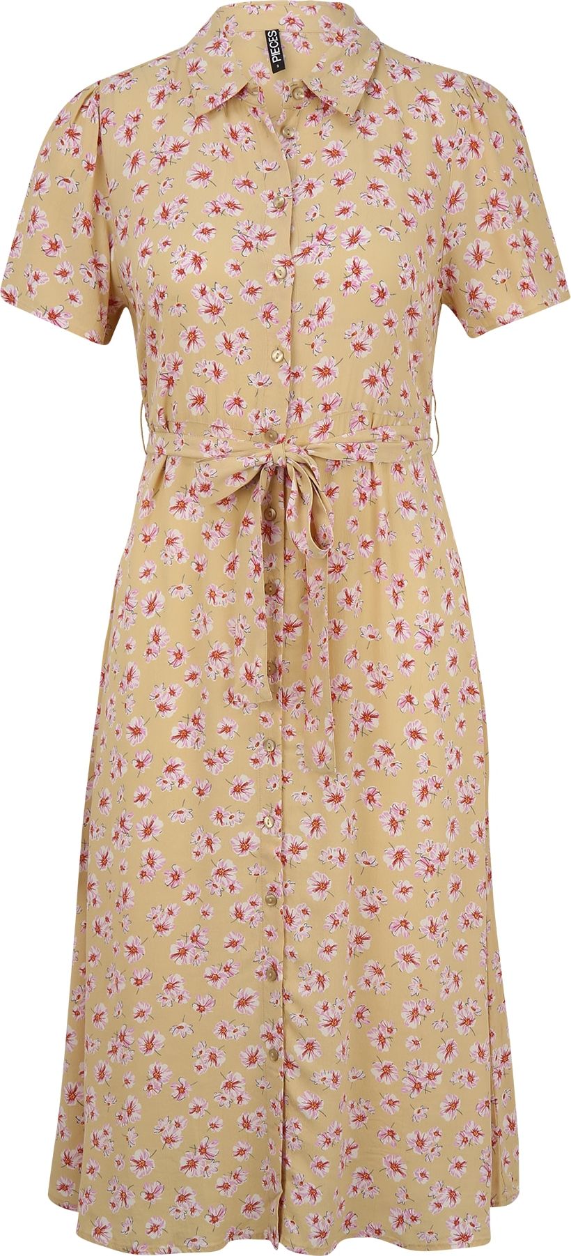 Pieces Petite Košilové šaty 'MILLER' světle béžová / zelená / pink / tmavě červená / bílá
