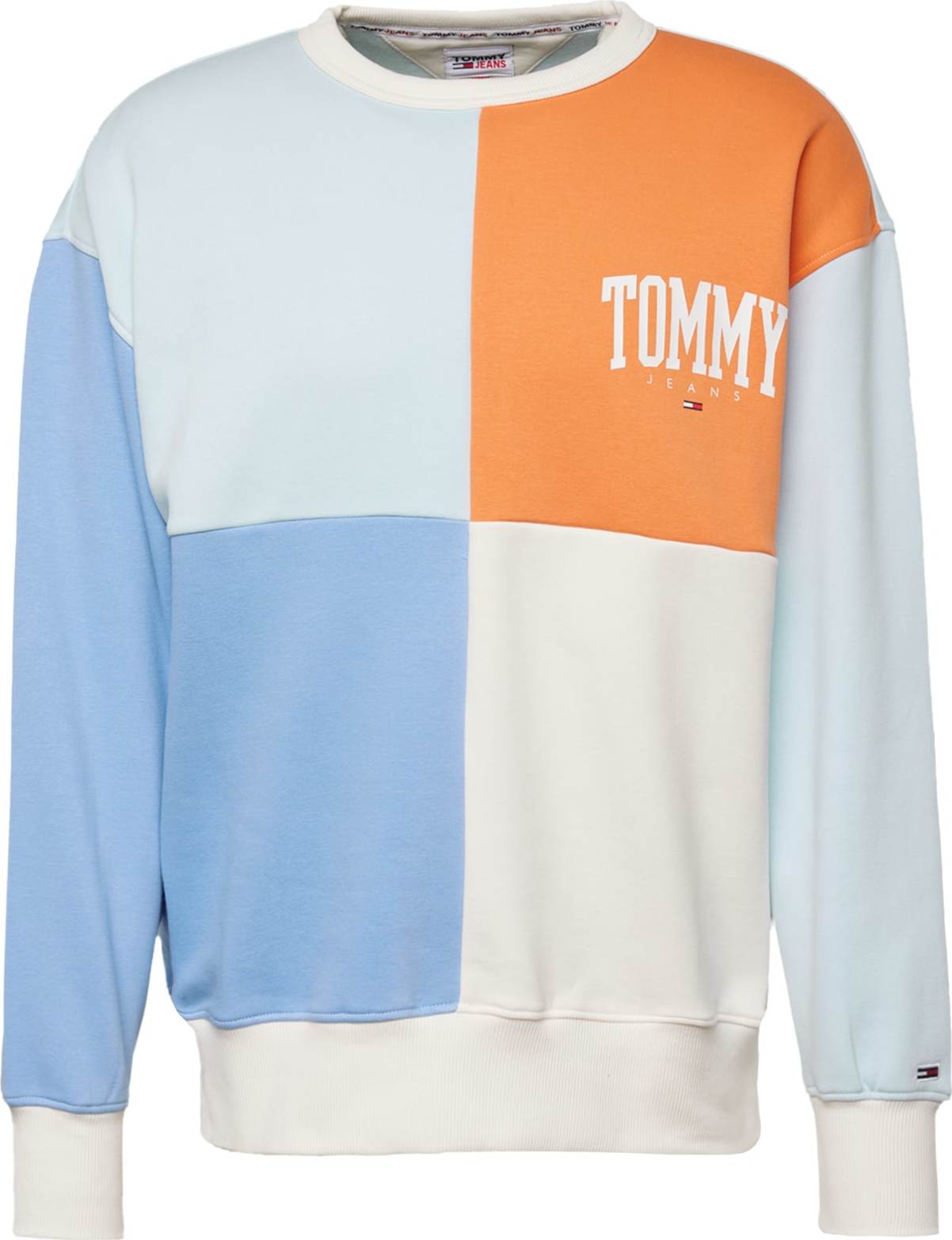 Tommy Jeans Mikina nebeská modř / světlemodrá / tmavě oranžová / bílá