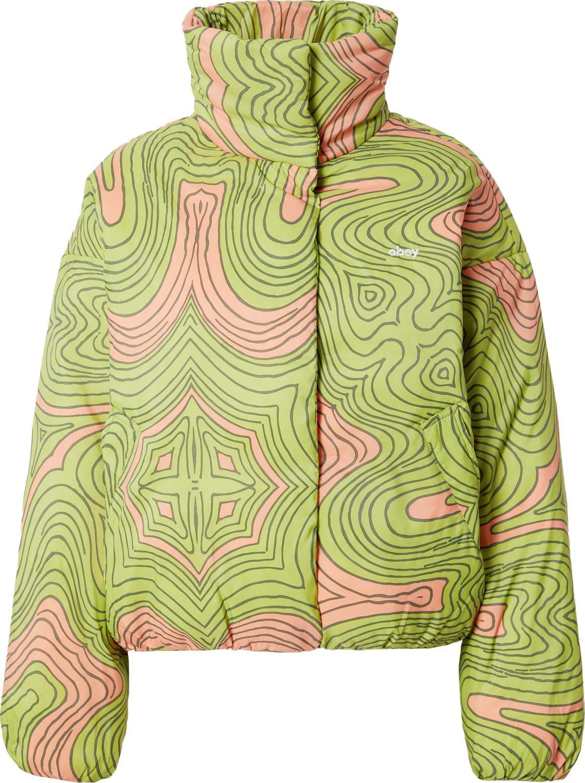 Obey Zimní bunda světle zelená / tmavě zelená / starorůžová / bílá