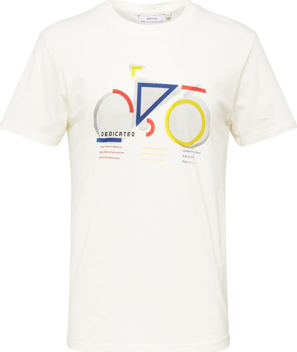 DEDICATED. Tričko 'Stockholm' modrá / žlutá / červená / perlově bílá