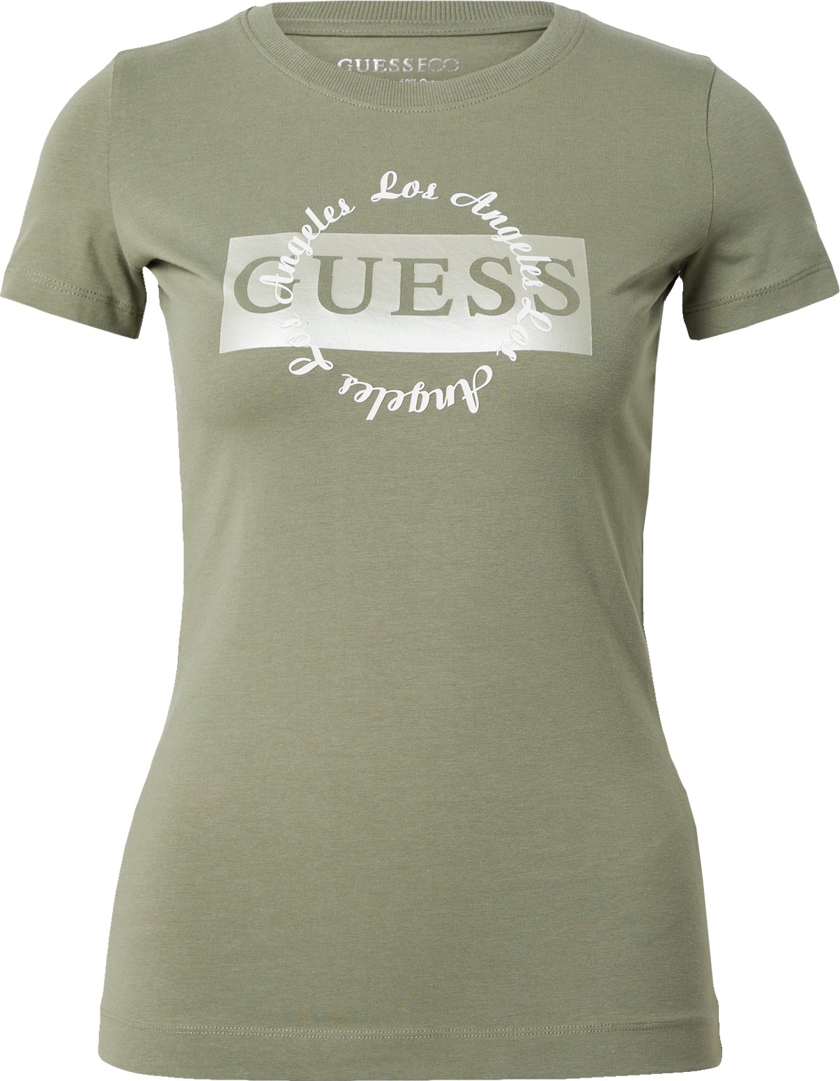 GUESS Tričko khaki / bílá