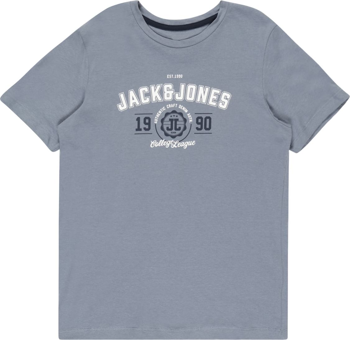 Jack & Jones Junior Tričko 'ANDY' kouřově modrá / bílá