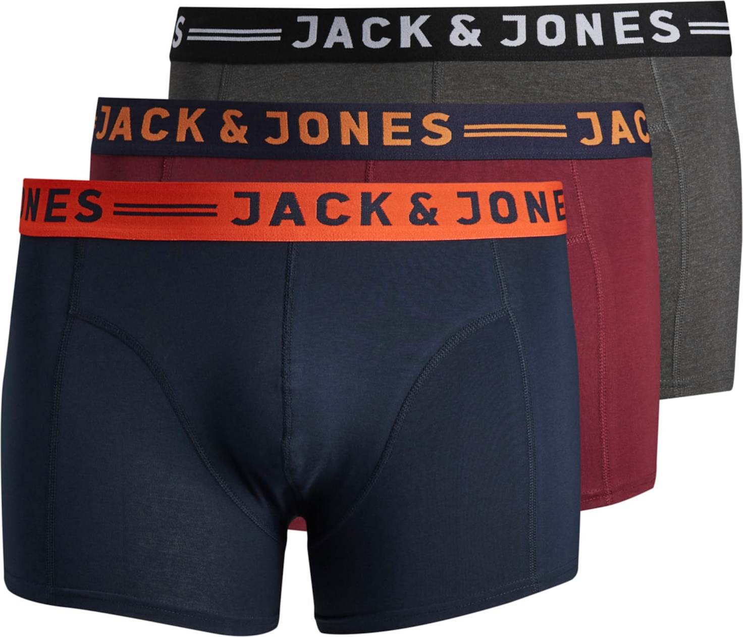Jack & Jones Plus Boxerky námořnická modř / šedý melír / tmavě oranžová / burgundská červeň / bílá
