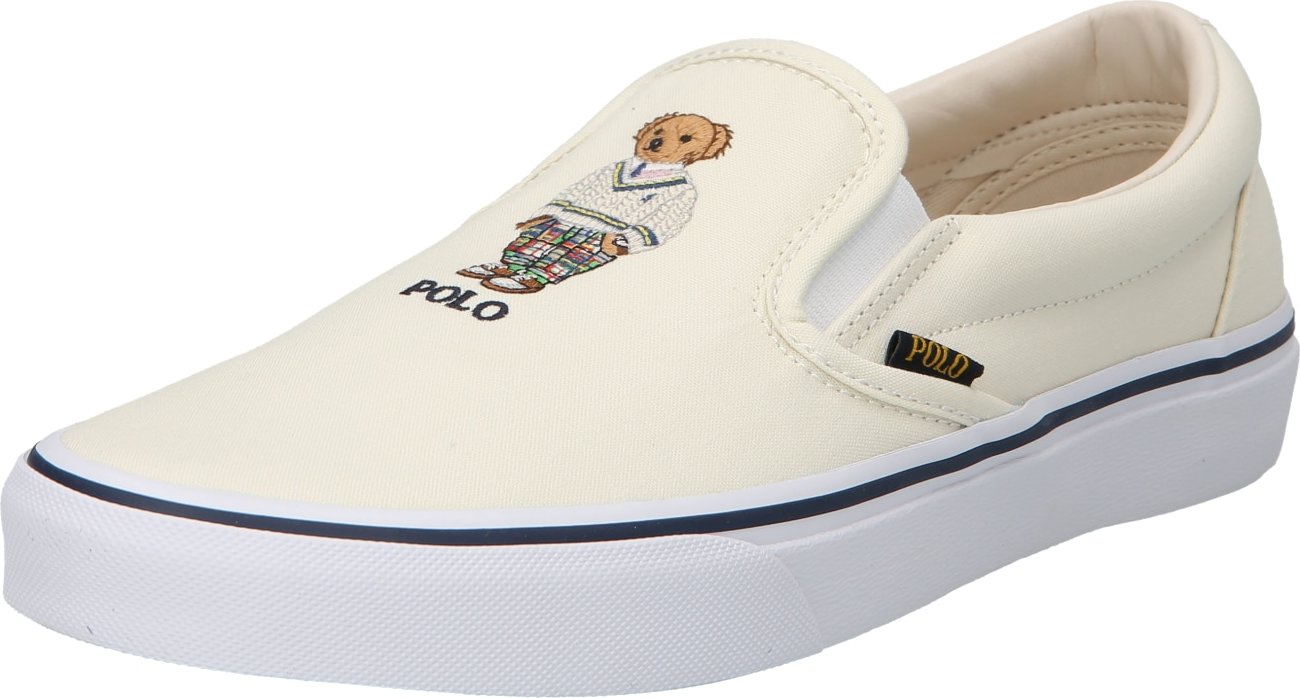 Polo Ralph Lauren Slip on boty 'KEATON' krémová / námořnická modř / světle hnědá / červená