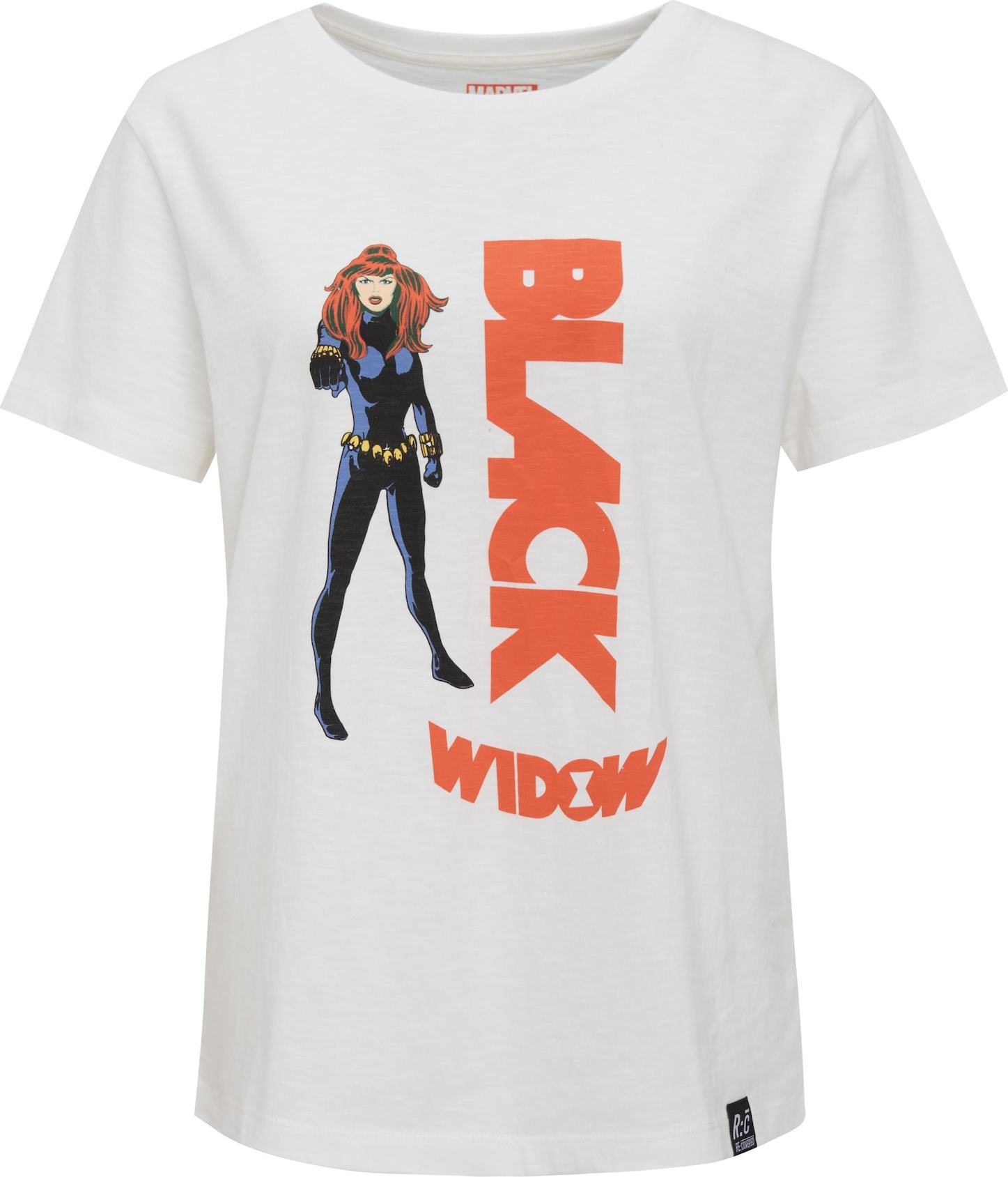 Recovered Tričko 'Black Widow' modrá / tmavě oranžová / černá / barva vaječné skořápky