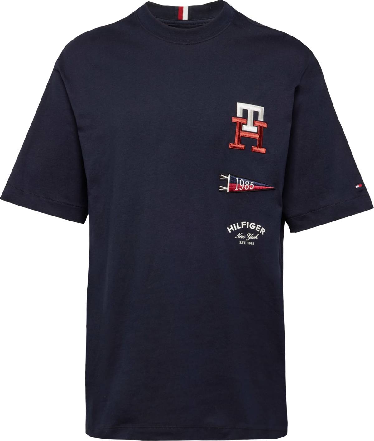 TOMMY HILFIGER Tričko noční modrá / koňaková / červená / bílá