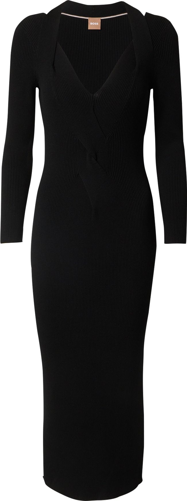 BOSS Black Úpletové šaty 'Famelina' černá / bílá