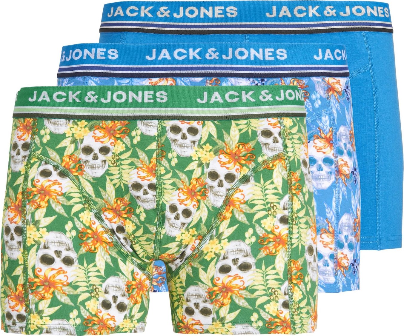 JACK & JONES Boxerky 'HENDERSON' nebeská modř / zelená / oranžová / bílá