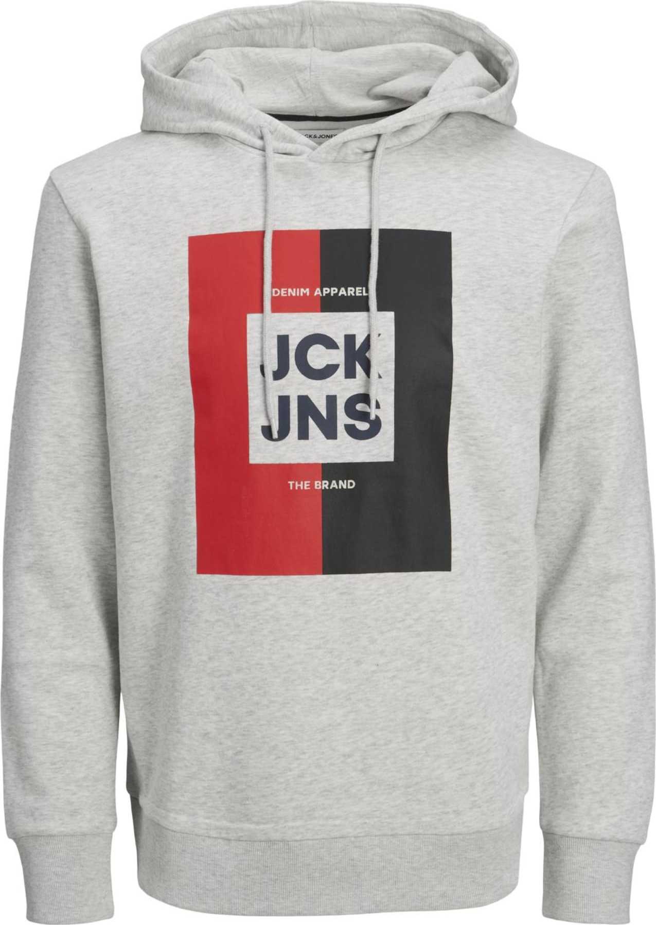 Mikina 'Oscar' jack & jones námořnická modř / šedý melír / červená / černá