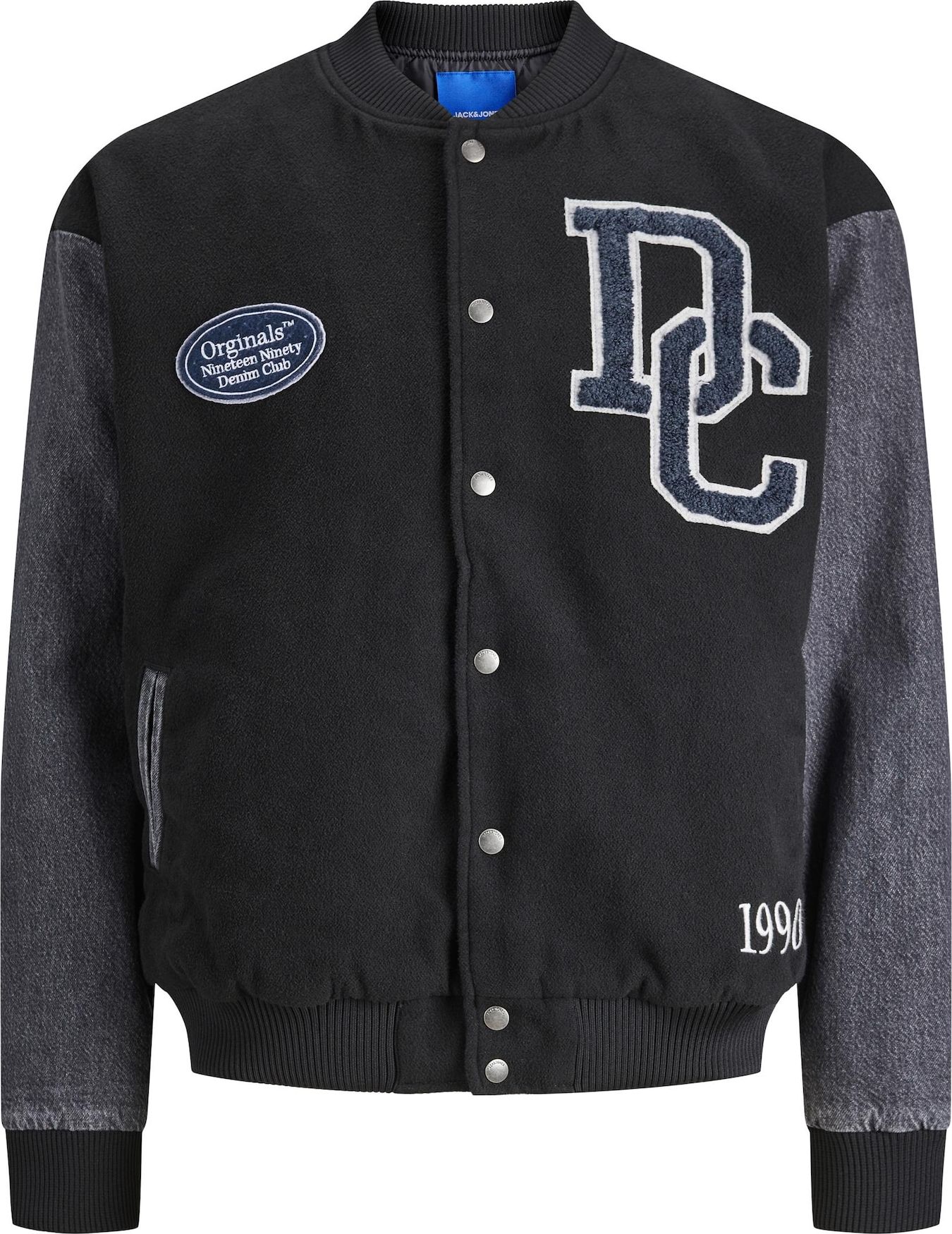 Přechodná bunda 'VARSITY' jack & jones královská modrá / černá / bílá