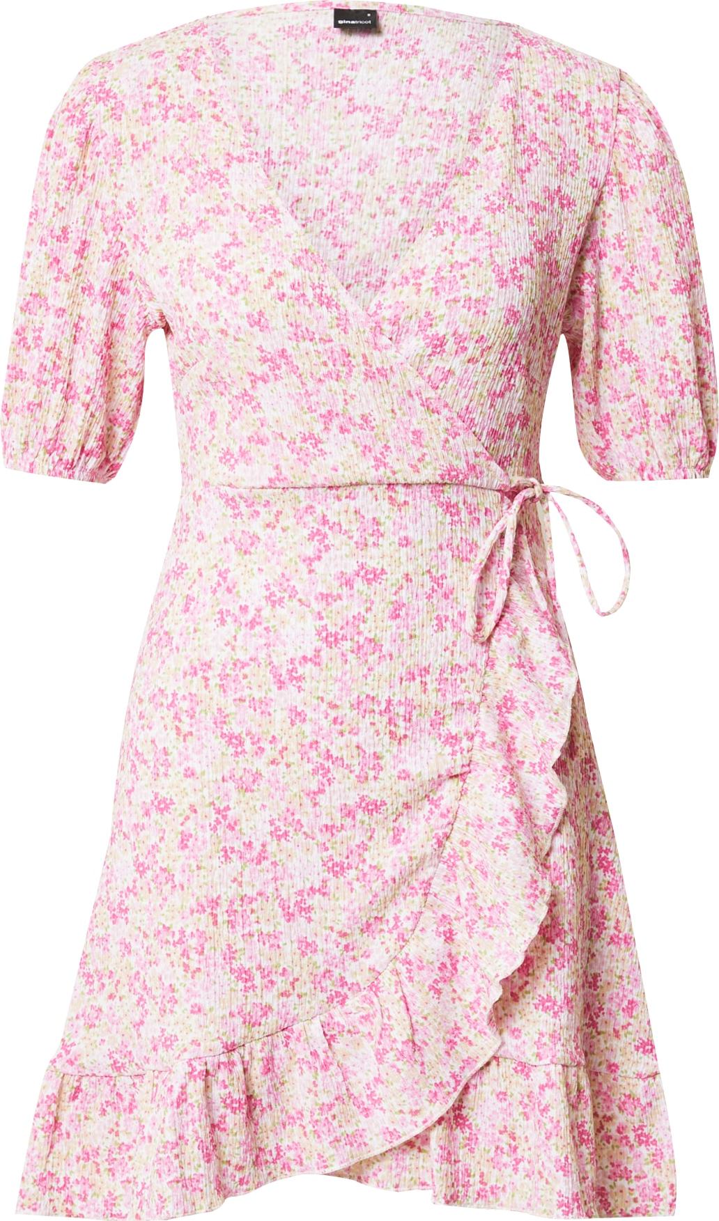 Šaty Gina Tricot béžová / světle zelená / pink / bílá