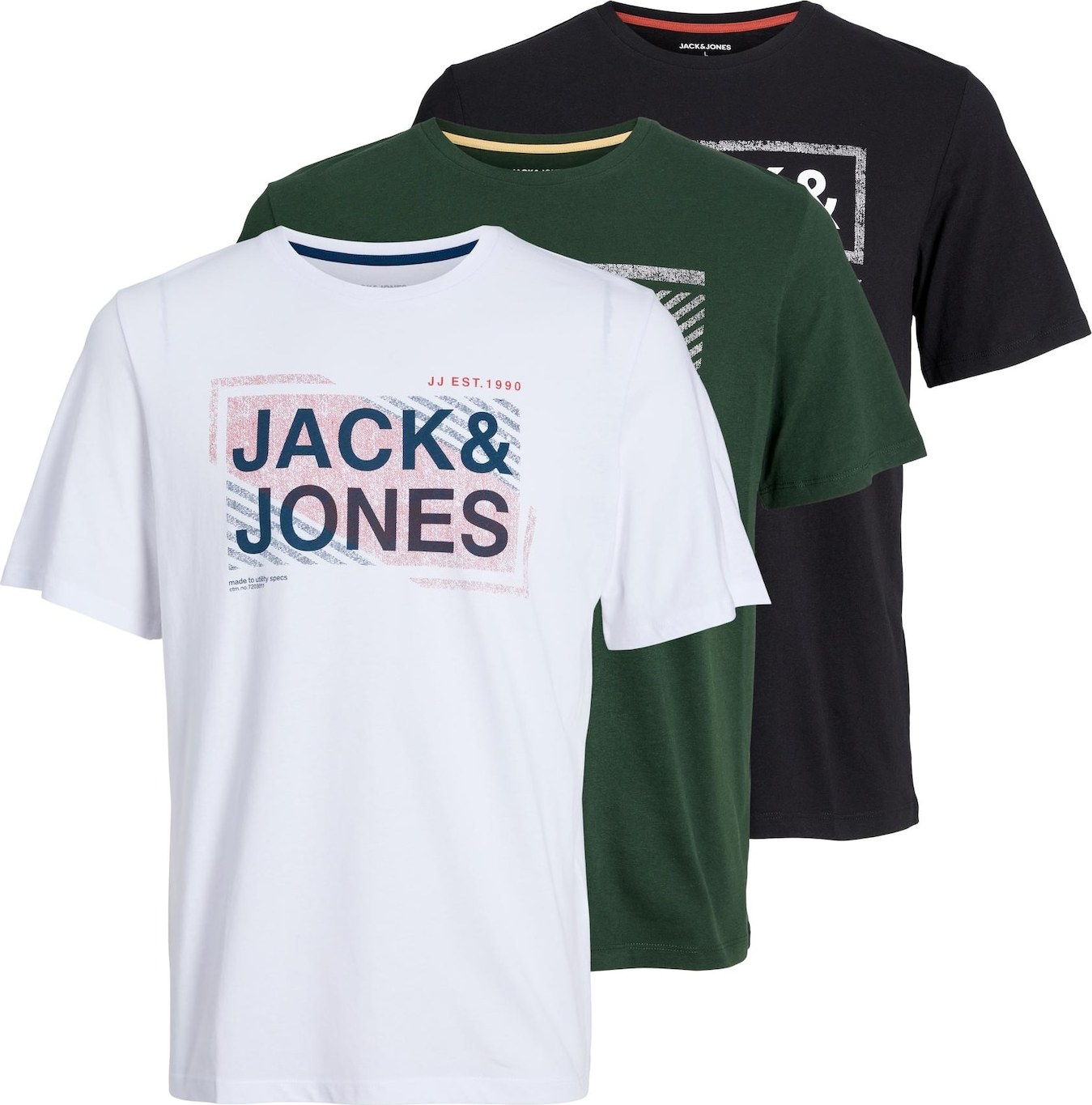 Tričko 'Kain' jack & jones tmavě zelená / mix barev / černá / bílá