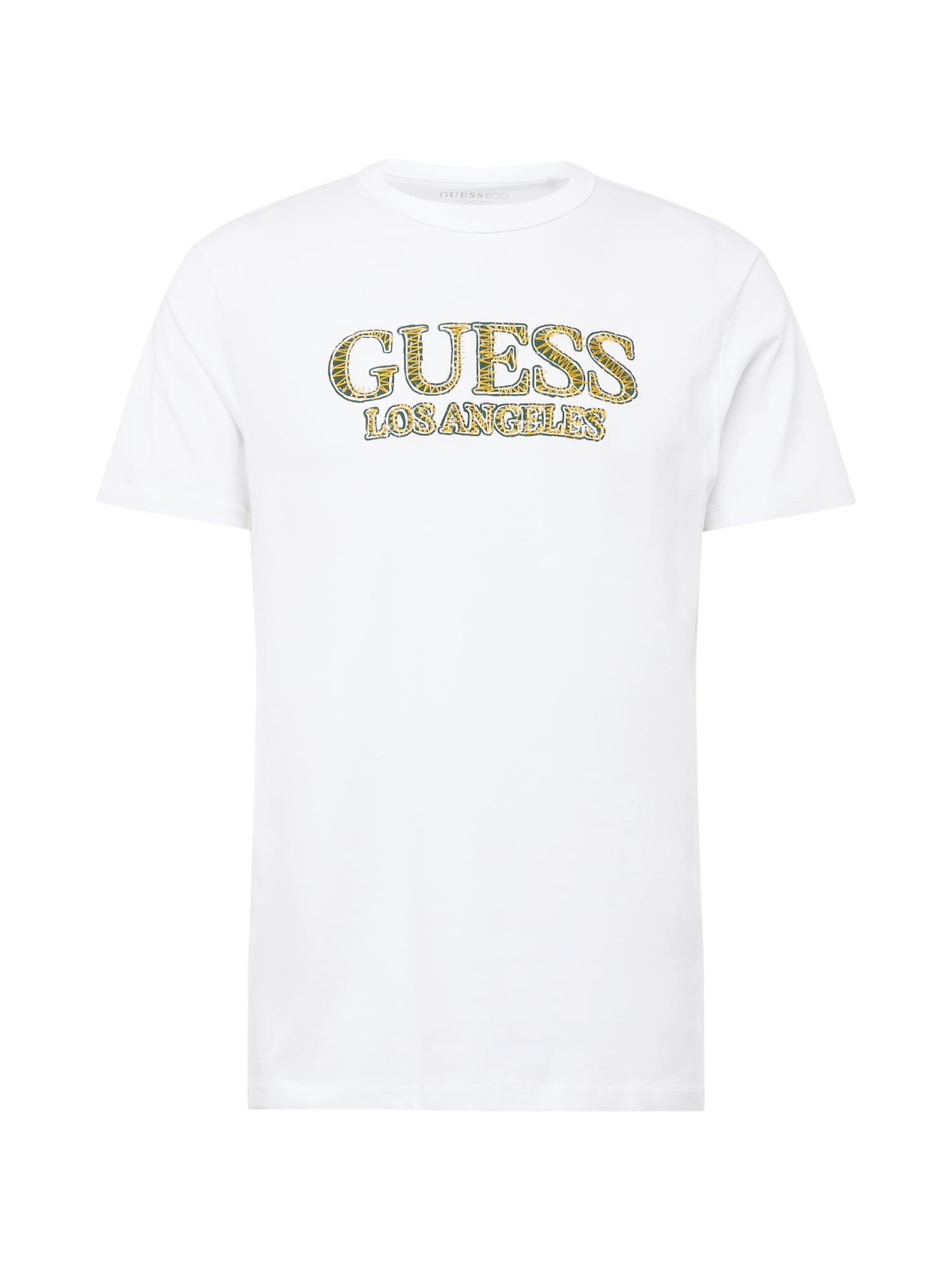Tričko 'Los Angeles' Guess zlatě žlutá / jedle / bílá
