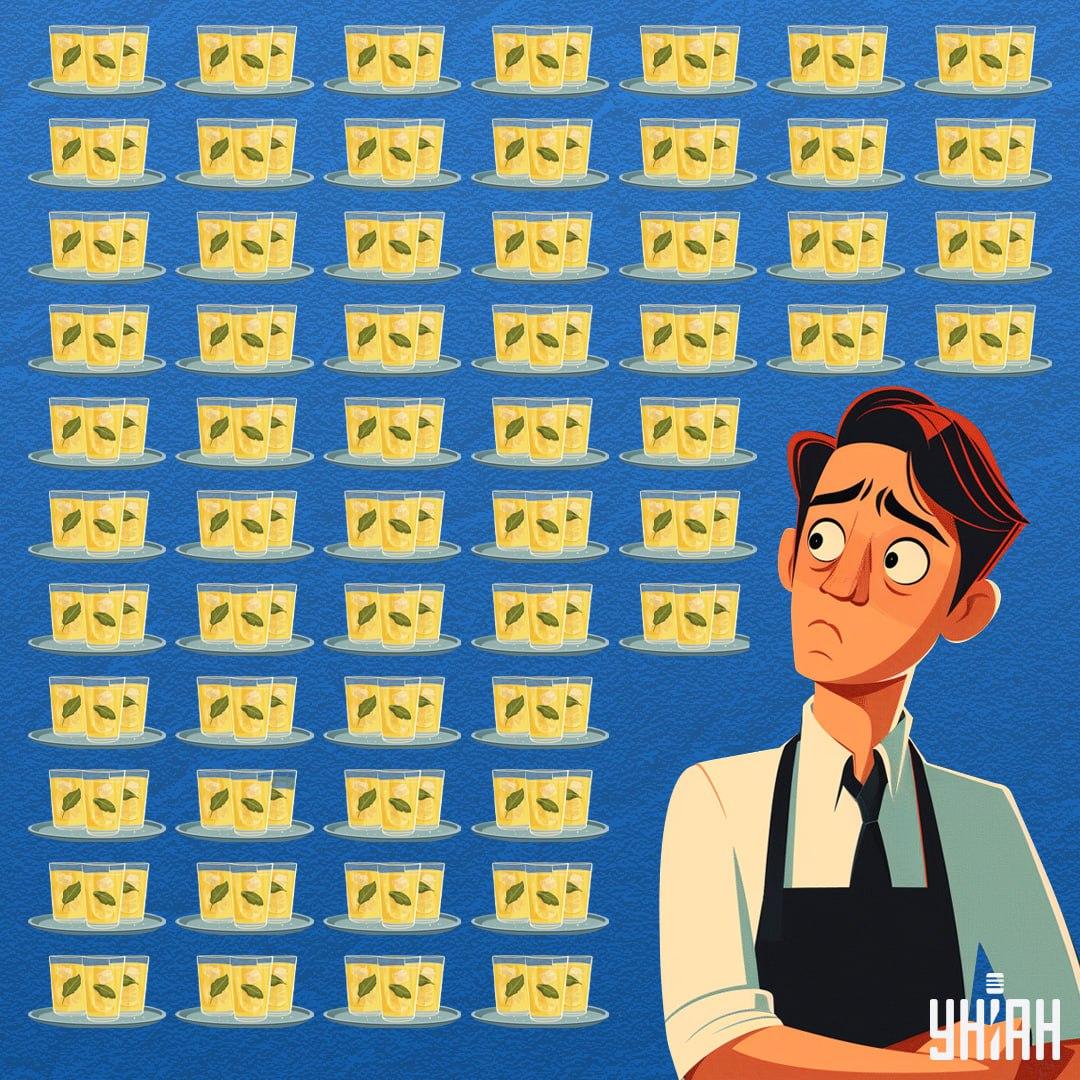 Find et glas med mindre limonade i end i de andre beholdere / collage Moje Find et glas, hvor der er mindre limonade i end i resten af beholderne / collage Moje