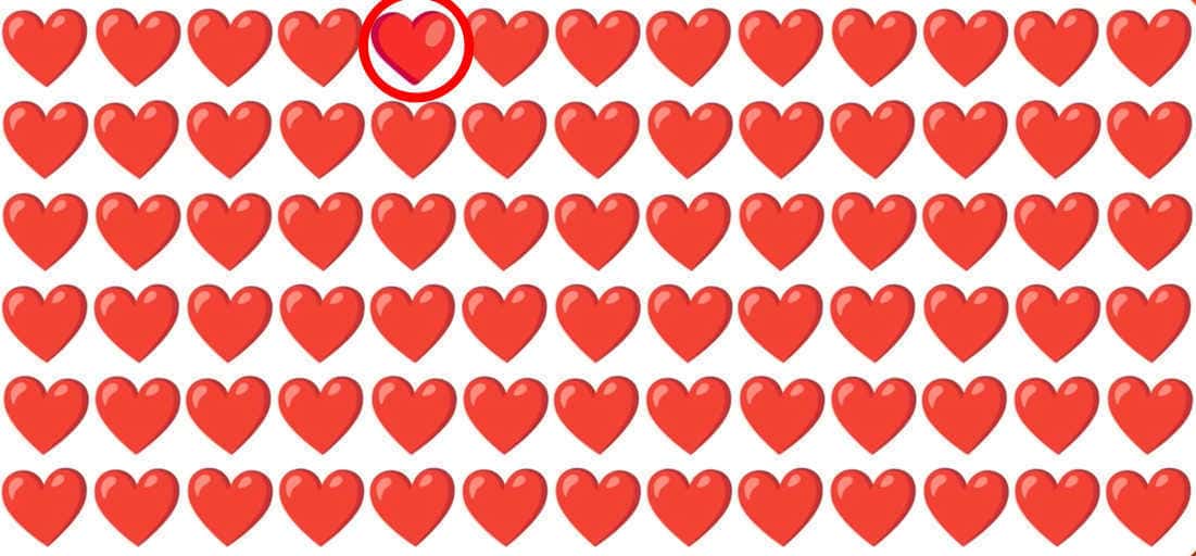 Skørt puslespil for kloge mænd: du skal finde en mærkelig hjerte-emoji på 5 sekunder Skørt puslespil for kloge mænd: Du skal finde en mærkelig hjerte-emoji på 5 sekunder