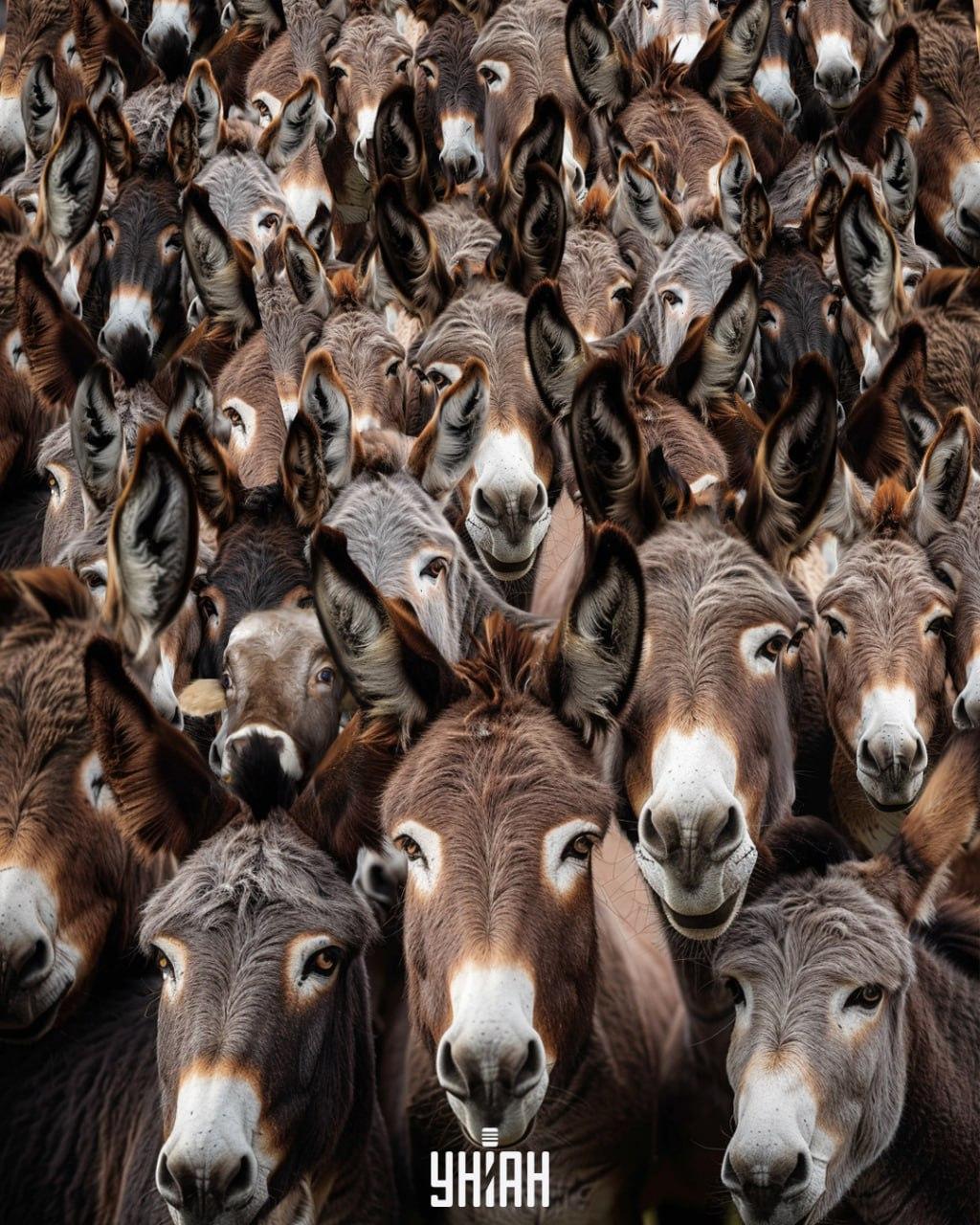 Find tyren blandt æslerne Illustration af æsler med en skjult tyr